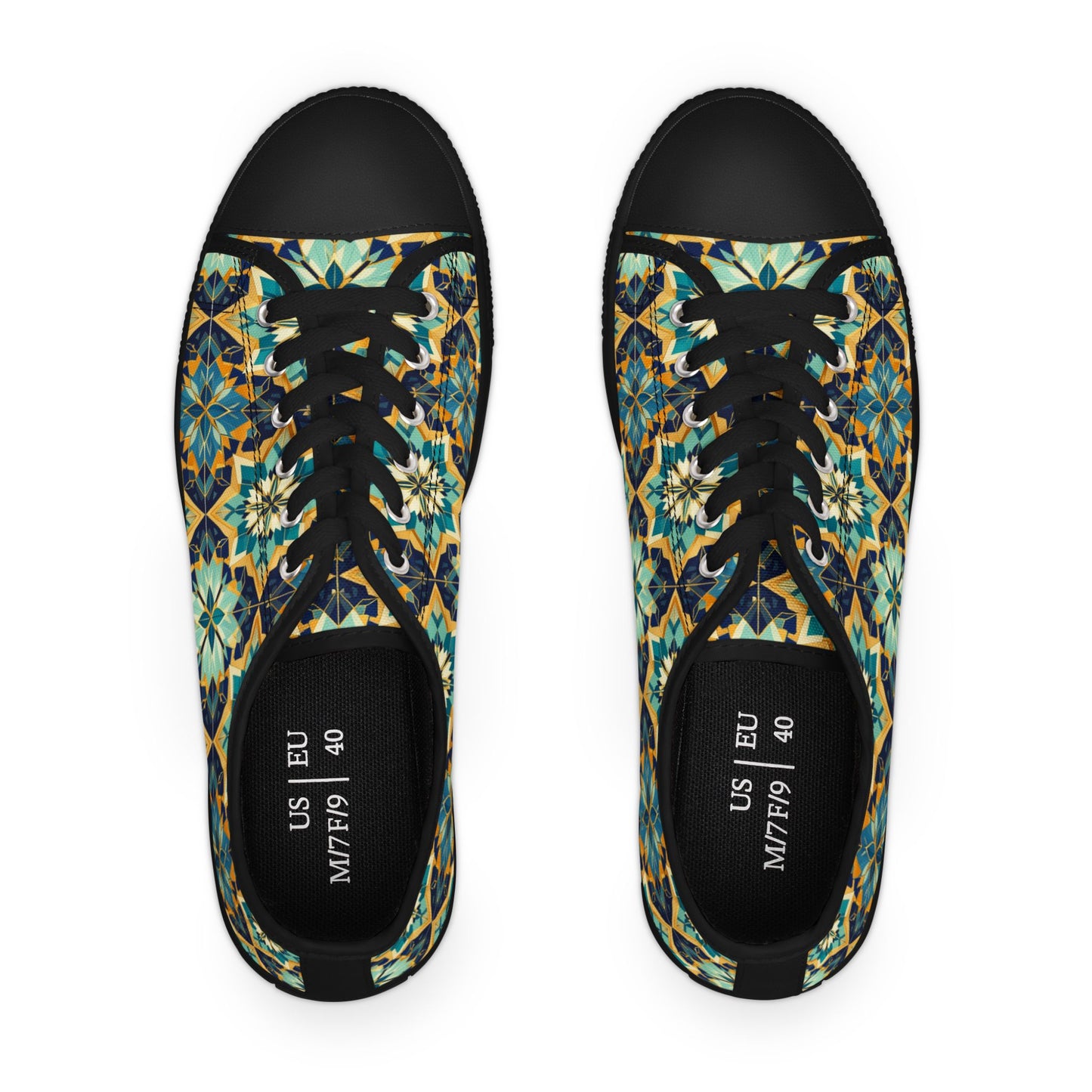 Low Top Sneakers — Boho Tile Floral Print Casual Canvas Shoes