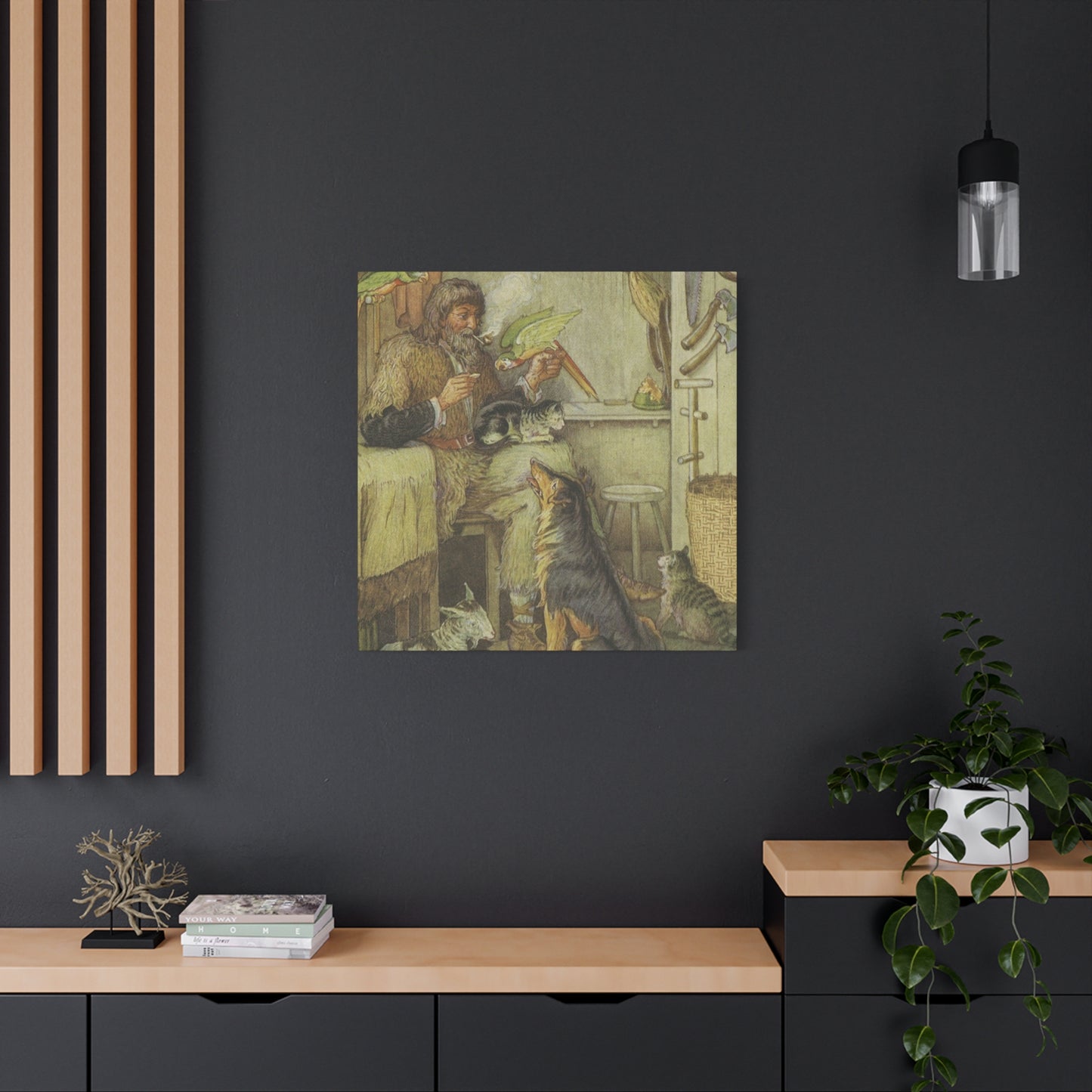 Vintage Cottage Animal Illustration Matte Canvas Print