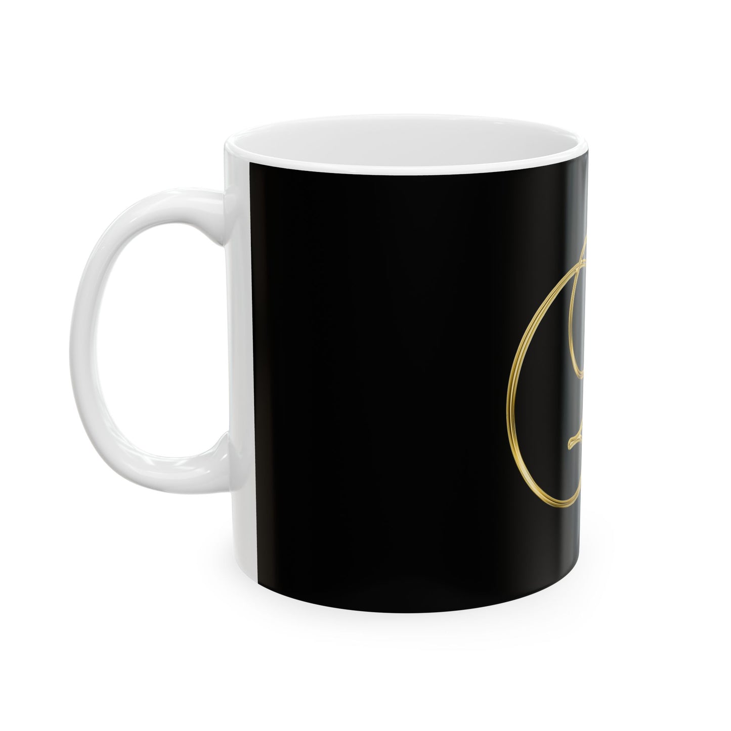 Monogram 'E' Gold Script Ceramic Mug — Elegant Initial Coffee Cup (11oz, 15oz)