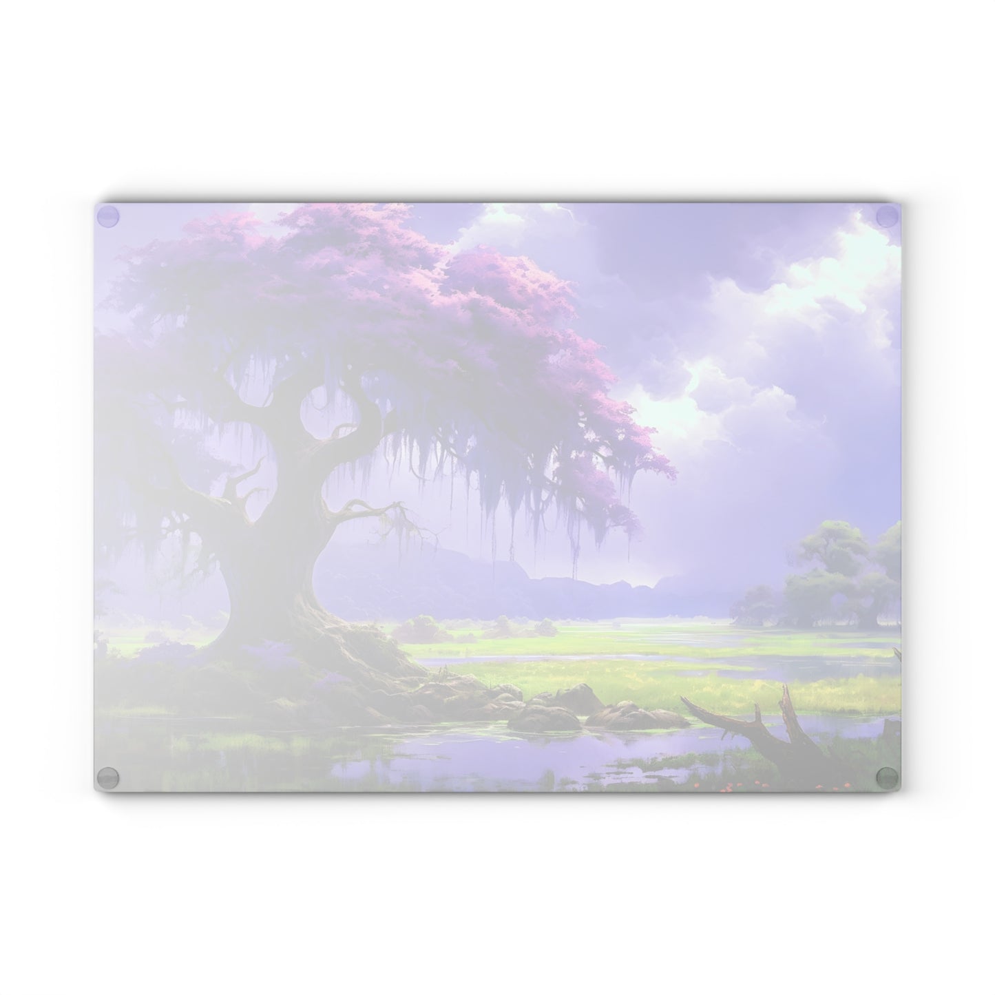 Purple Fantasy Tree Glass Cutting Board — Decorative Kitchen Glass Chopping Board