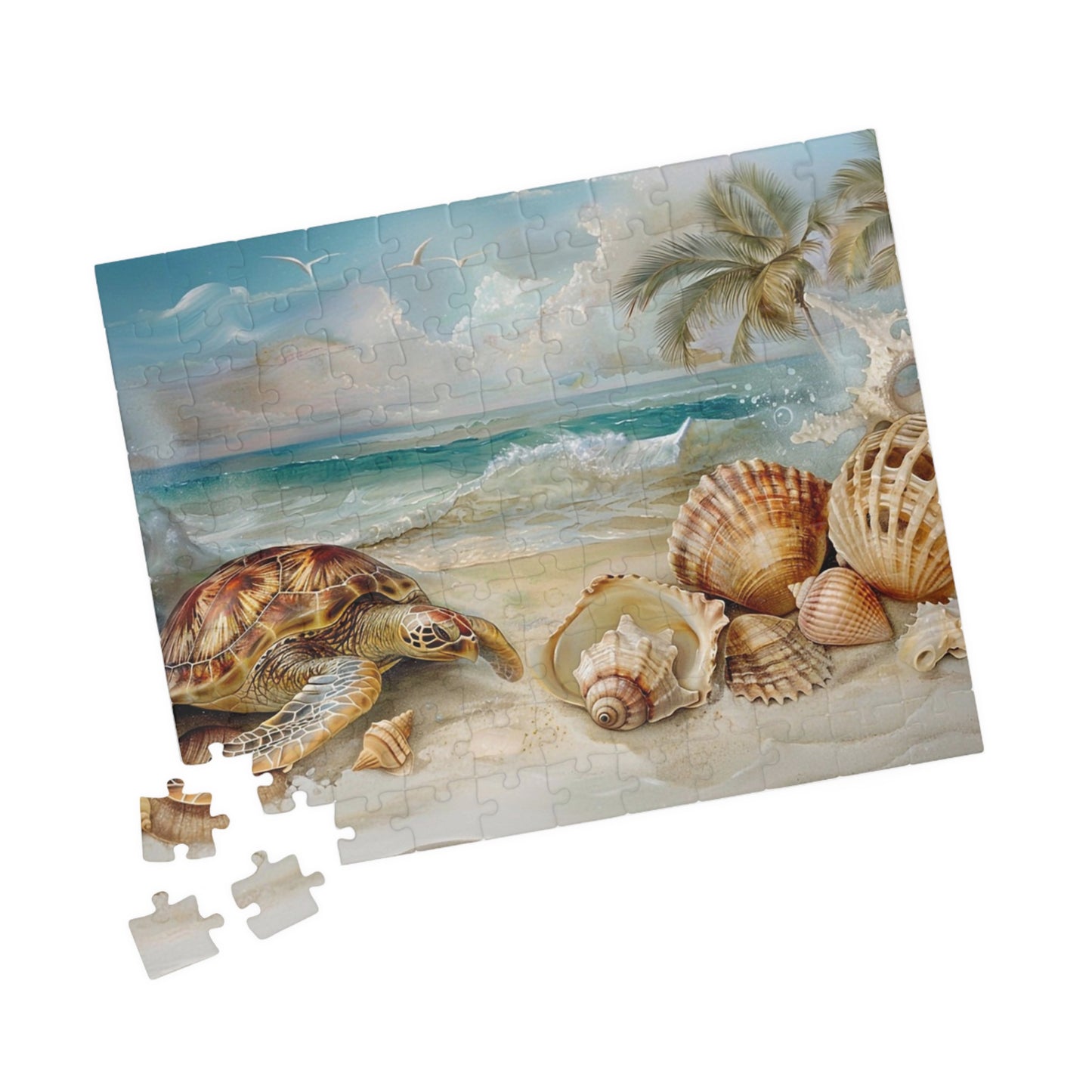 Seashells and Turtle Beach Scene Puzzle