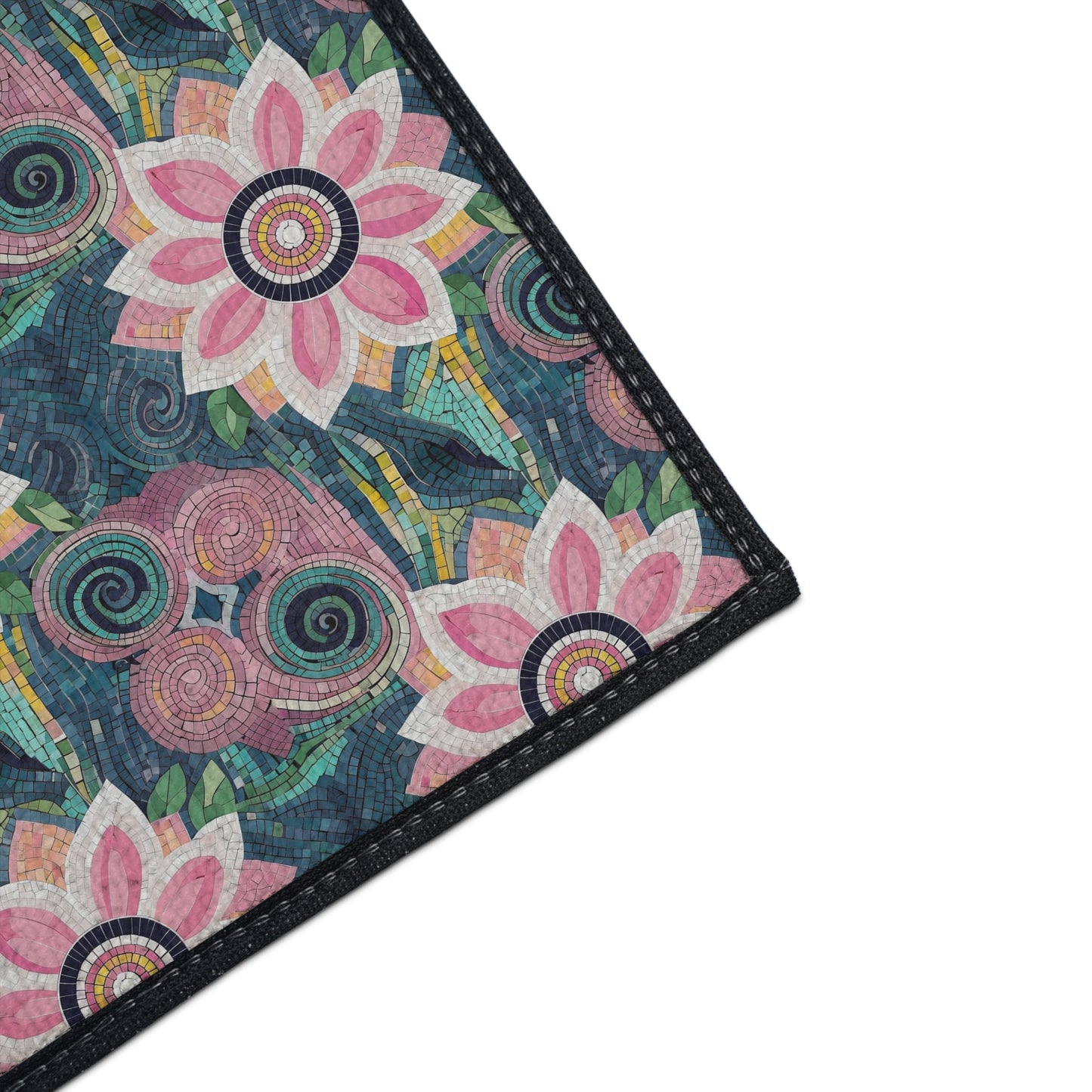 Floral Boho Heavy-Duty Floor Mat — Pink Lotus Pattern Rug
