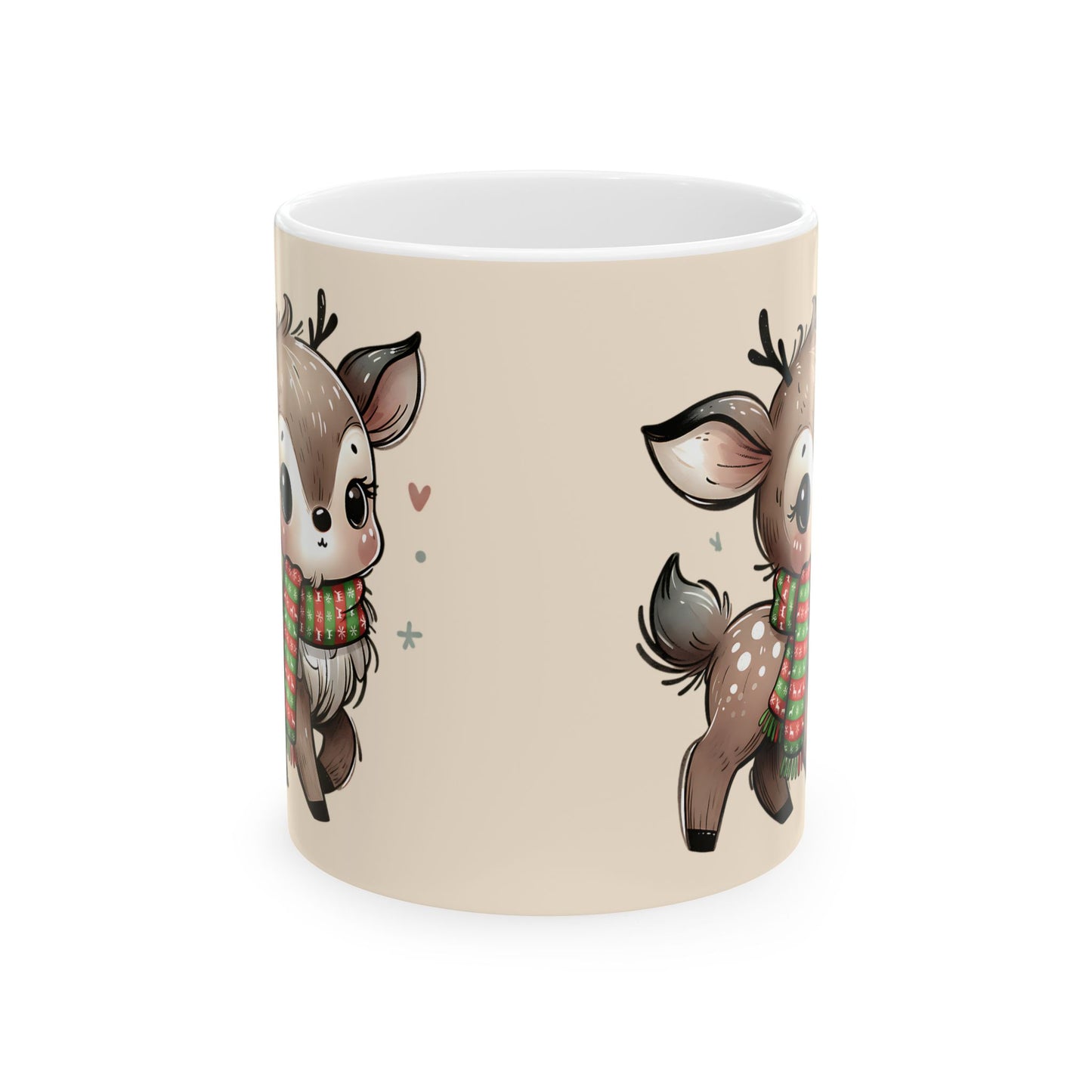 Cute Reindeer Mug — Christmas Deer Ceramic Coffee Cup (11oz & 15oz)
