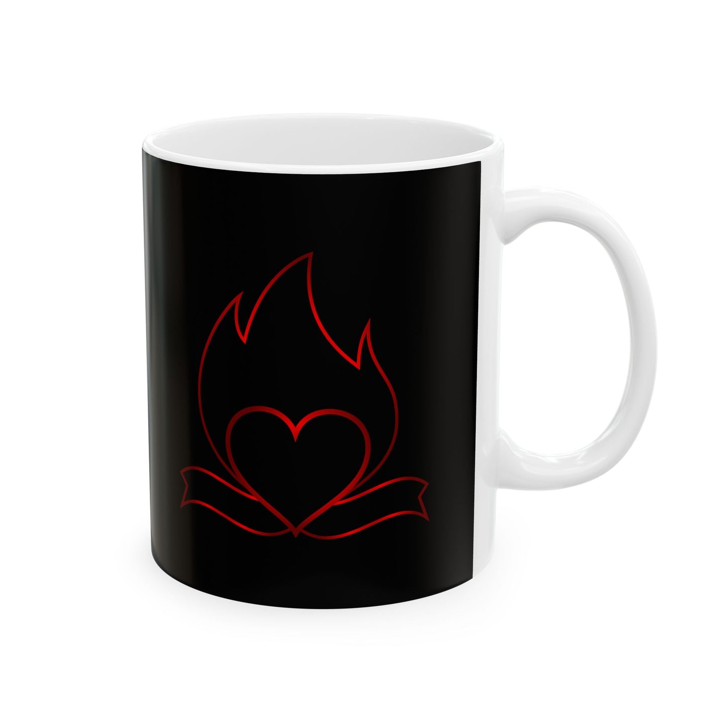 Black Cat Outline Ceramic Mug – Minimal Red Cat Design, 11oz & 15oz