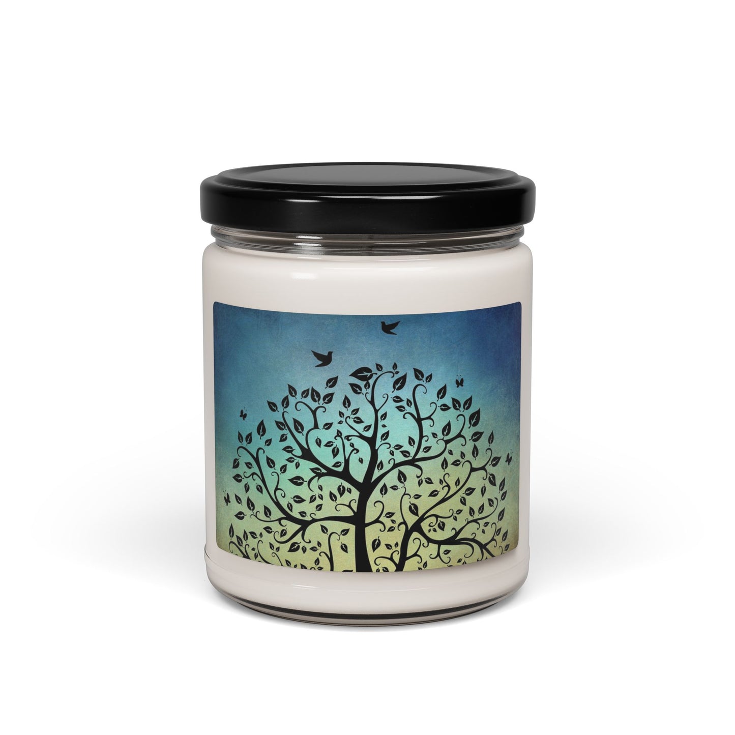 Tree of Life Scented Soy Candle — 9oz Jar, Calming Green-Blue Aromatherapy Candle