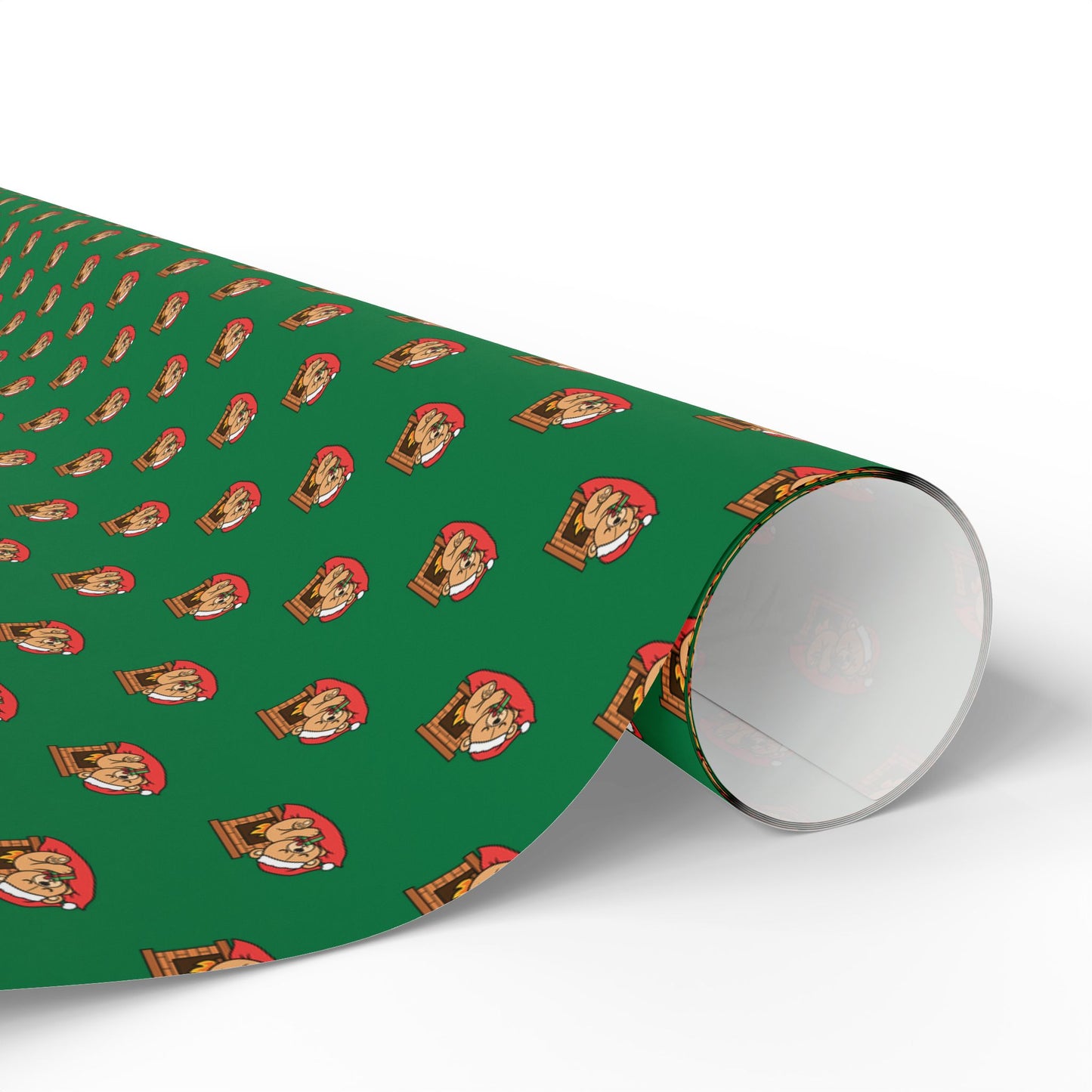 Christmas Green Wrapping Paper Roll with Festive Santa Face Pattern