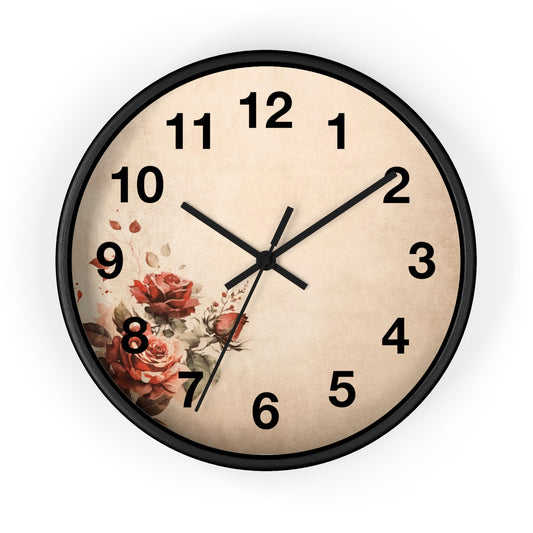 Vintage Rose Wall Clock — Floral Decorative Home Clock with Elegant Numbers