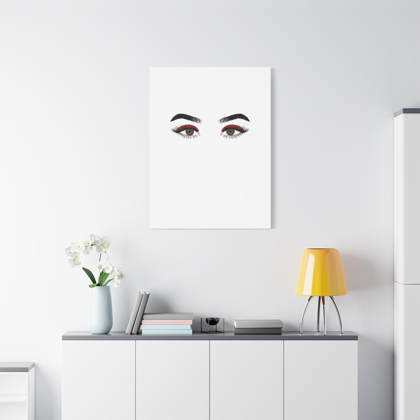 Glam Eyes Matte Canvas Wall Art — Brown Eyes with Red Lashes