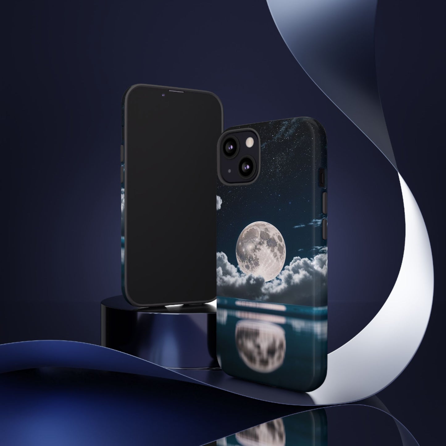 Moonlit Reflection Phone Case — Night Sky Moon & Clouds Tough Case