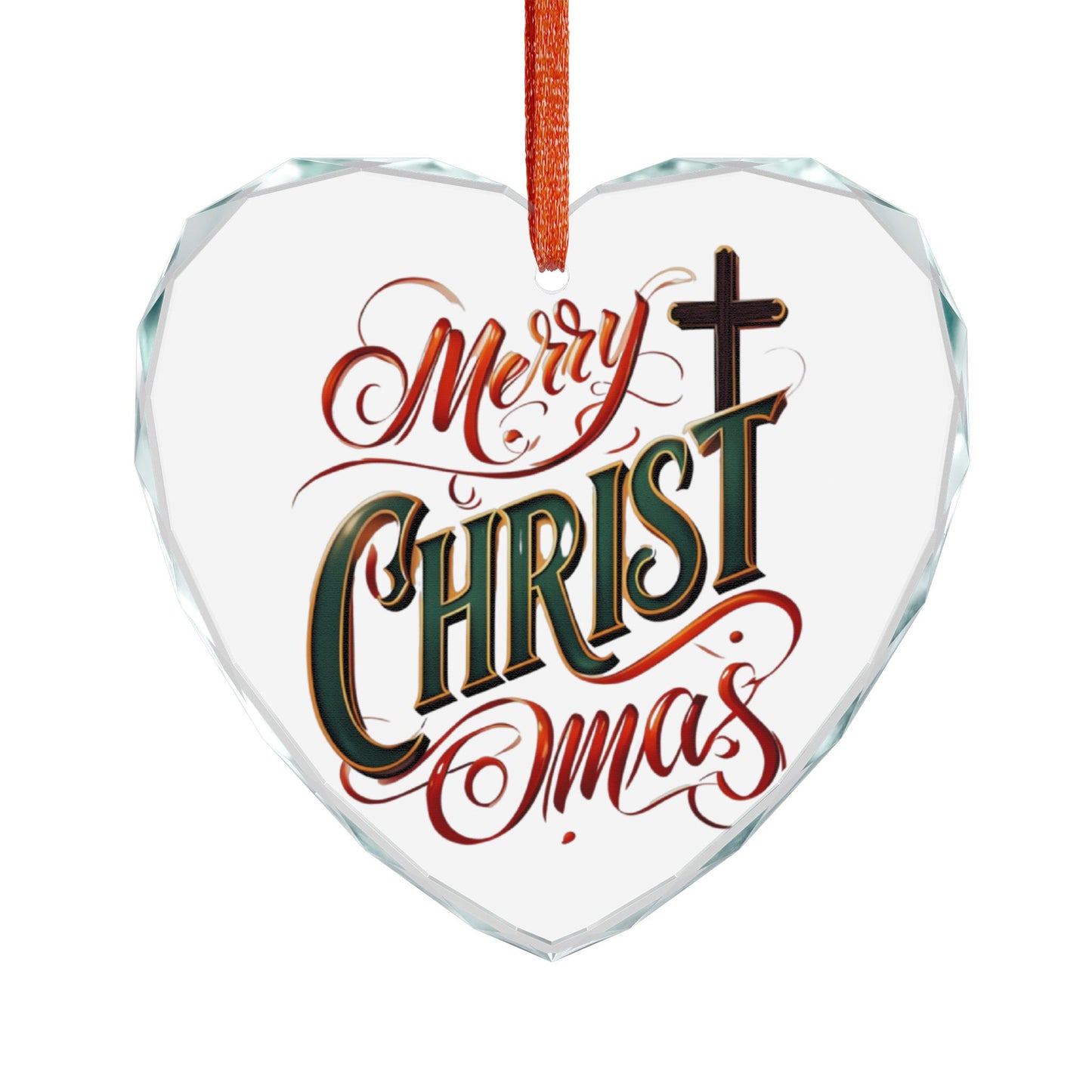Merry CHRISTmas Heart Crystal Ornament — Religious Christmas Tree Decoration