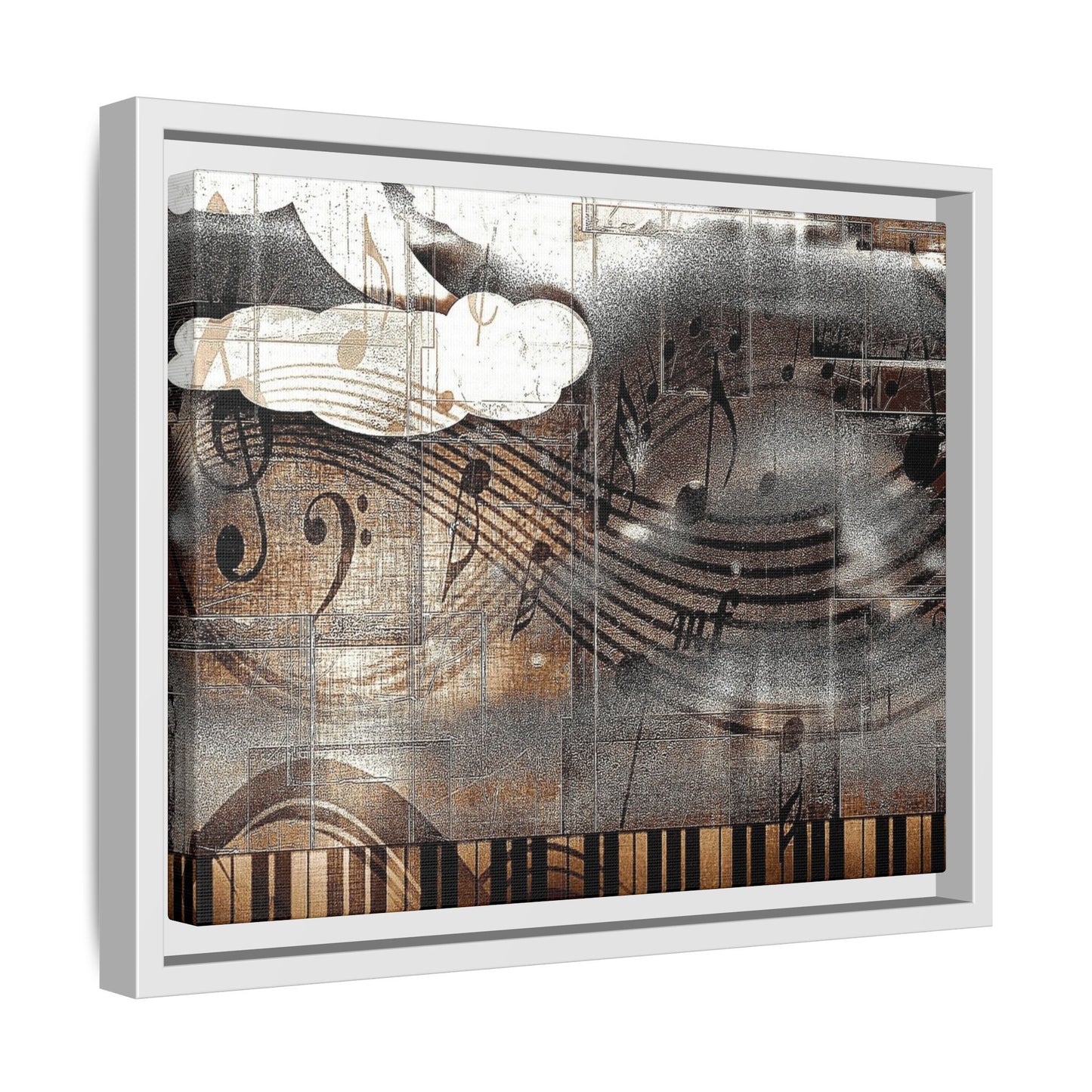 Framed Music Notes Canvas Print — Abstract Vintage Piano & Sheet Music Wall Art