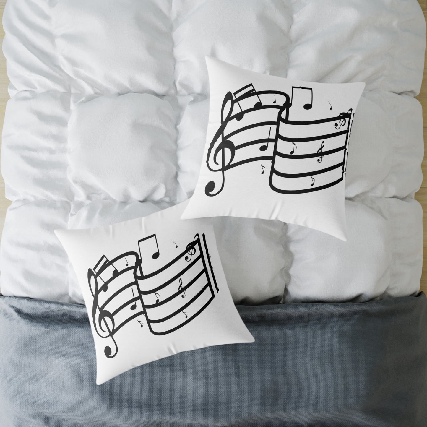 Music Notes Square Throw Pillow - Black Treble Clef Sheet Design