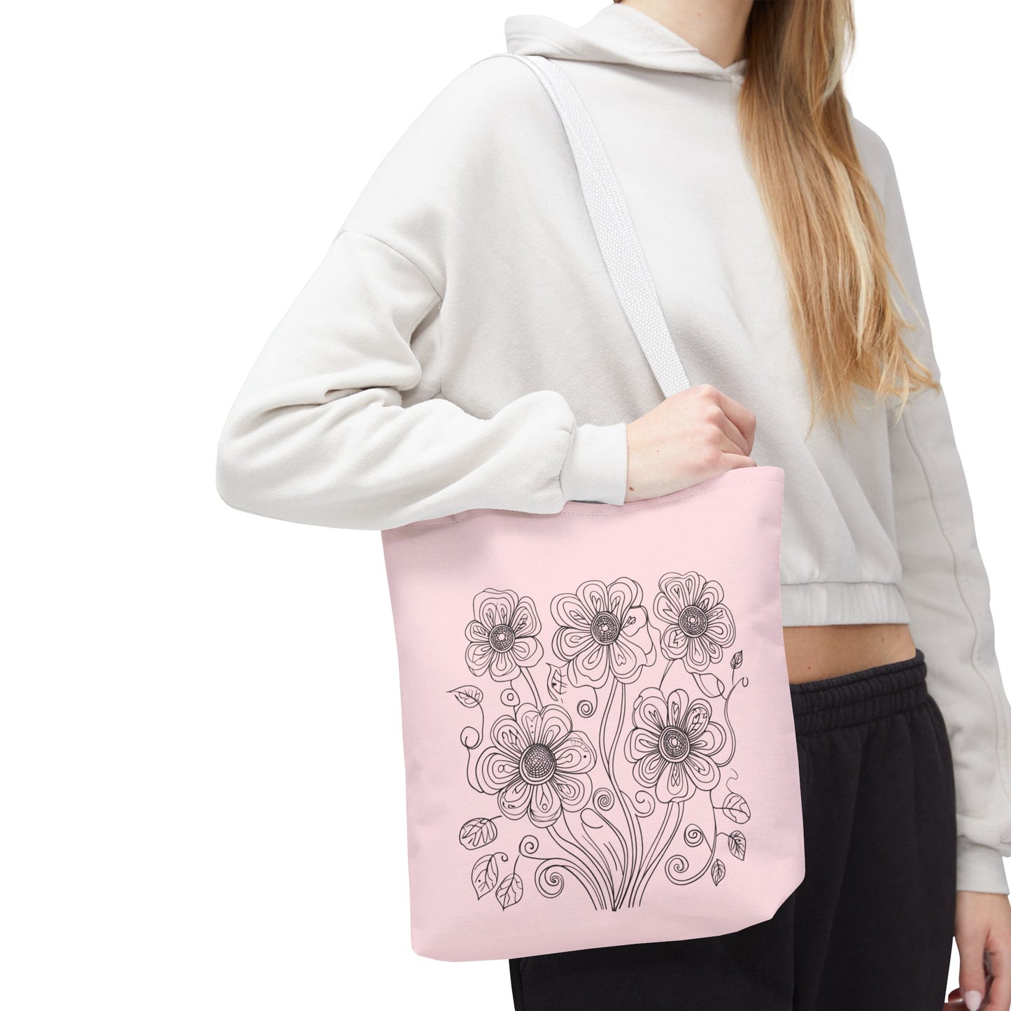 Floral Doodle Pink Tote Bag — Hand-Drawn Flower Design
