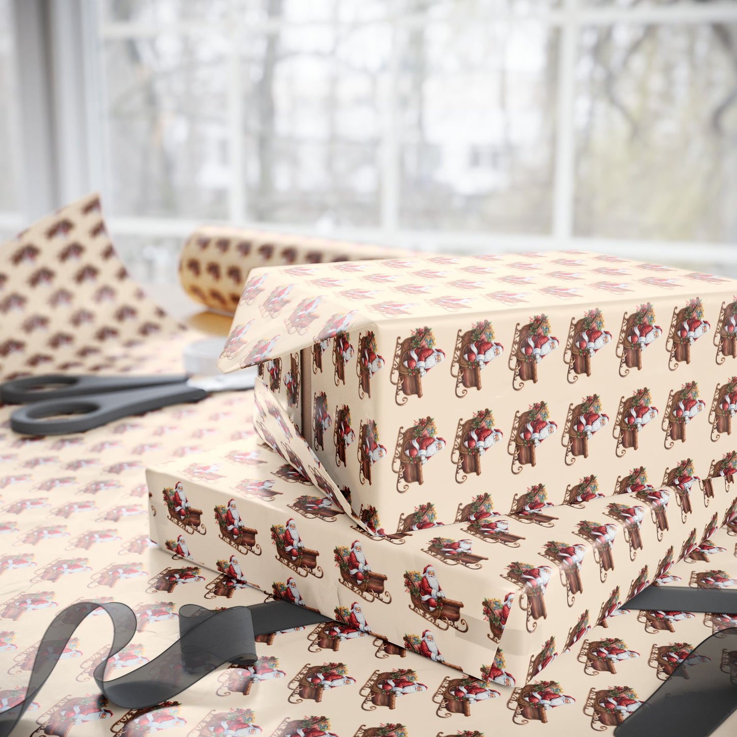 Vintage Santa Gift Wrapping Paper Roll — Holiday Present Wrap