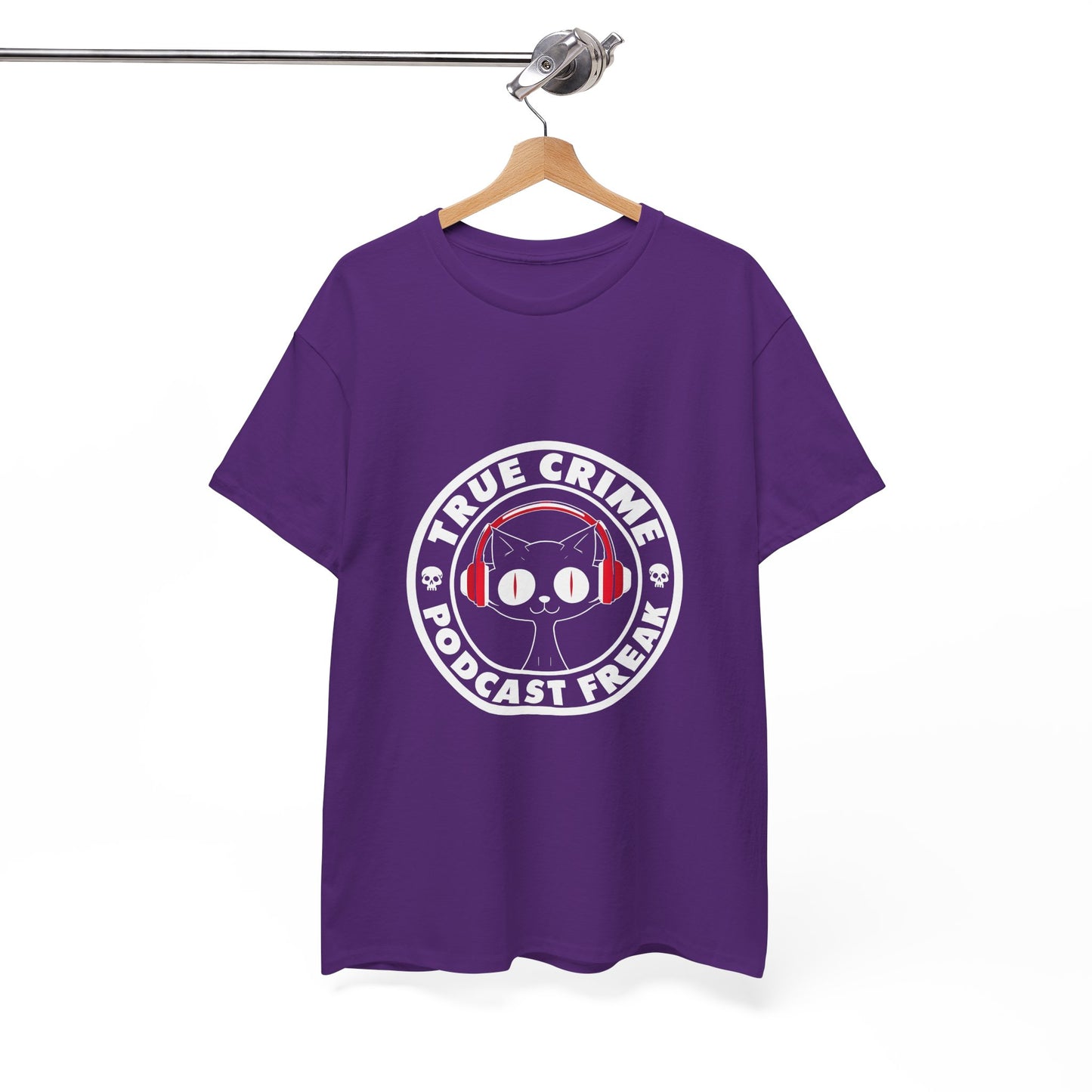 True Crime Podcast Tee — Cat with Headphones Logo