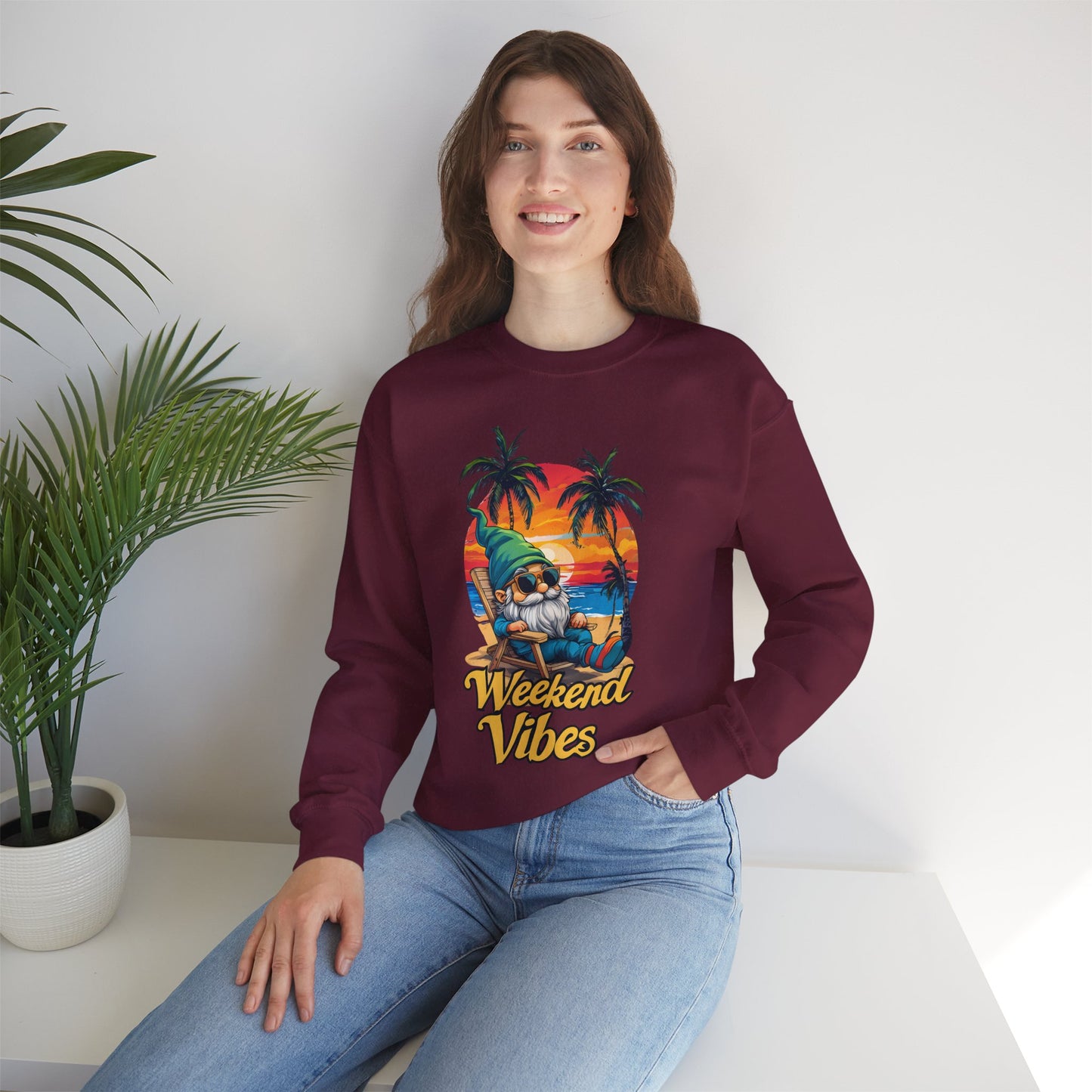 Crewneck — "Weekend Vibes" Tropical Gnome Sweatshirt