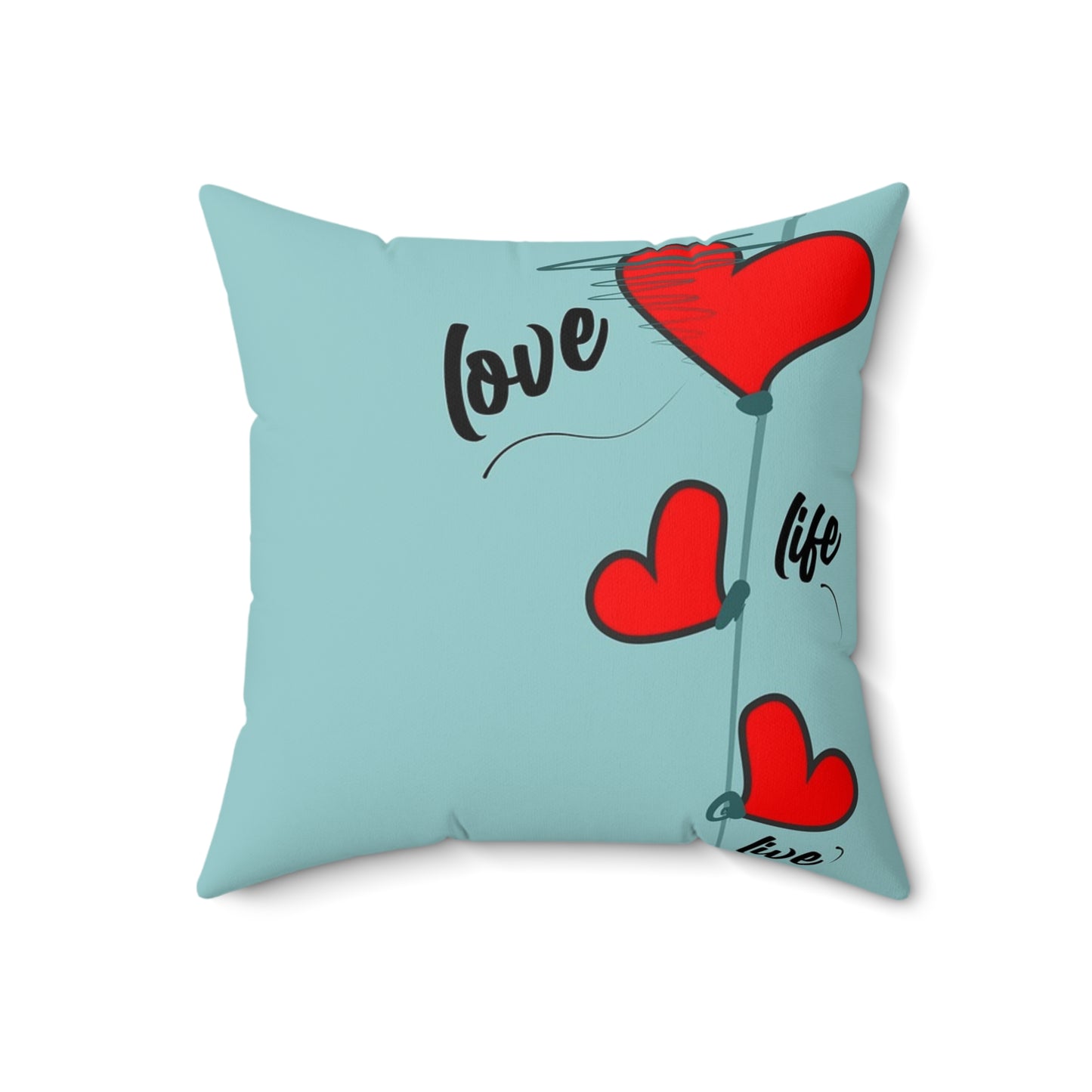 Love Heart Balloons Decorative Throw Pillow — Romantic Red Hearts on Aqua