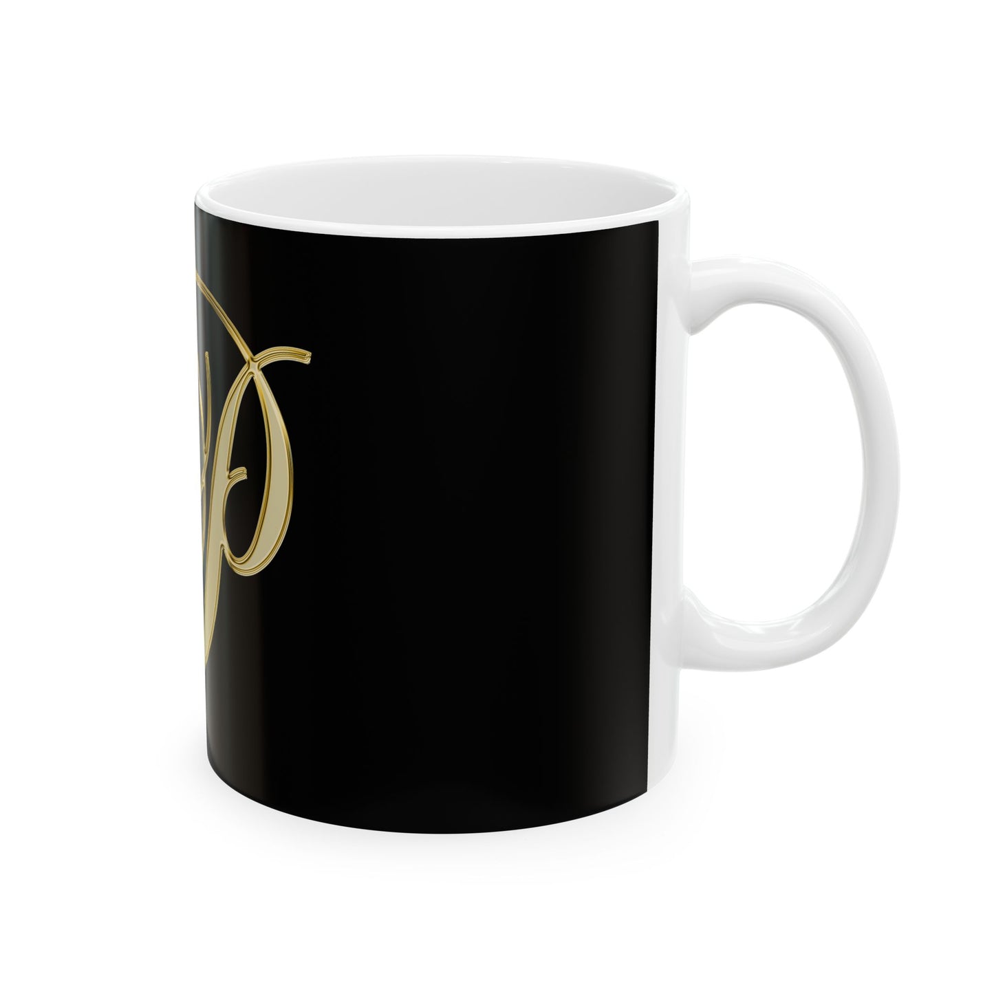 Gold Script Letter P Ceramic Mug – Elegant Monogram Coffee Cup (11oz, 15oz)