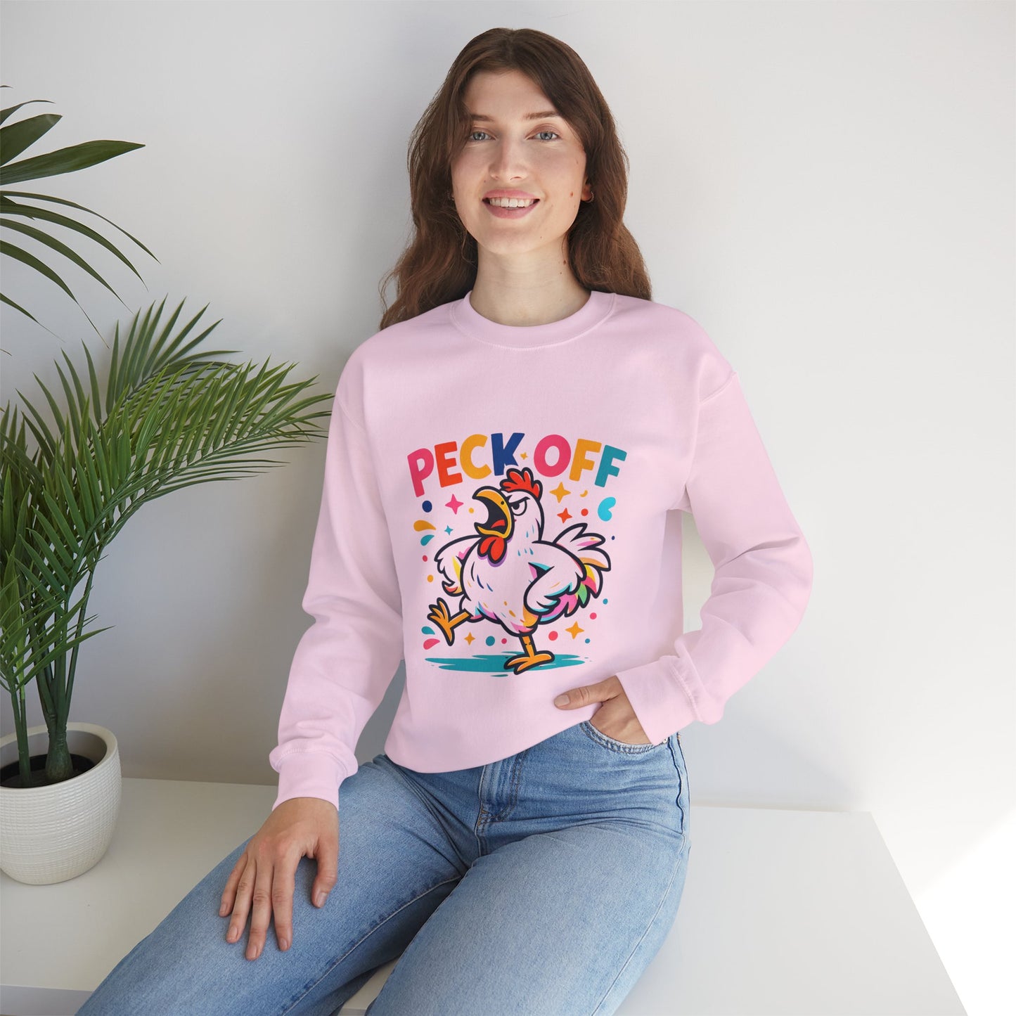 Peck Off Crewneck Sweatshirt – Funny Chicken Graphic Pullover