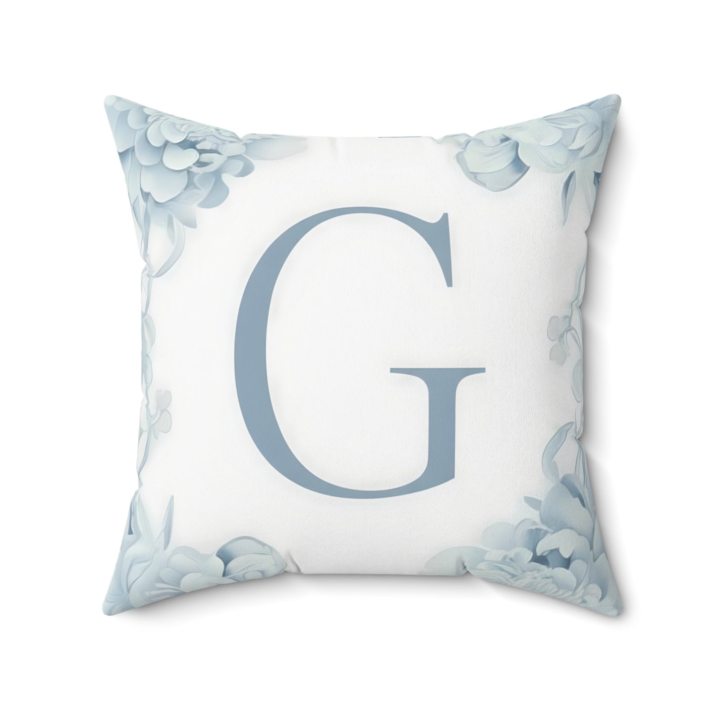 Monogram 'G' Floral Square Pillow – Blue Watercolor Initial Throw Pillow