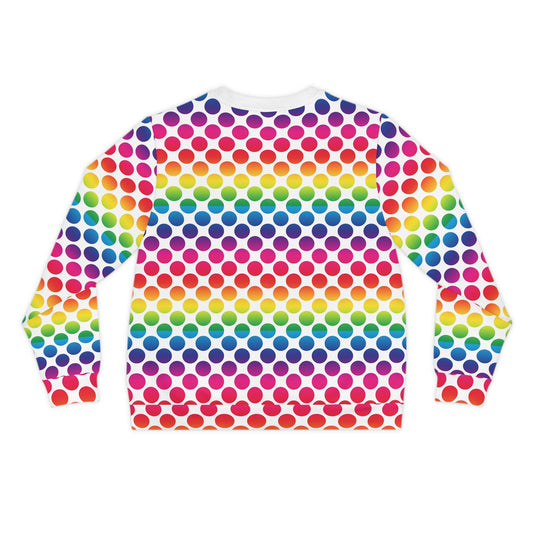 Colorful Dot Print Lightweight Sweatshirt, Rainbow Sweatshirt, AOP Pullover, Casual Cozy Sweater, Vibrant Graphic Top, Gift for Her
