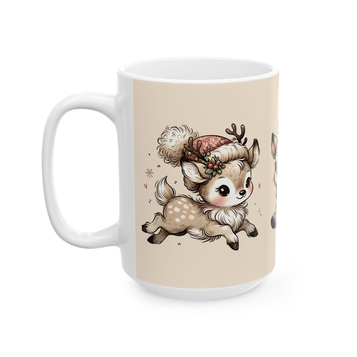 Cute Reindeer Mug — Kawaii Christmas Deer Ceramic Coffee Cup (11oz, 15oz)