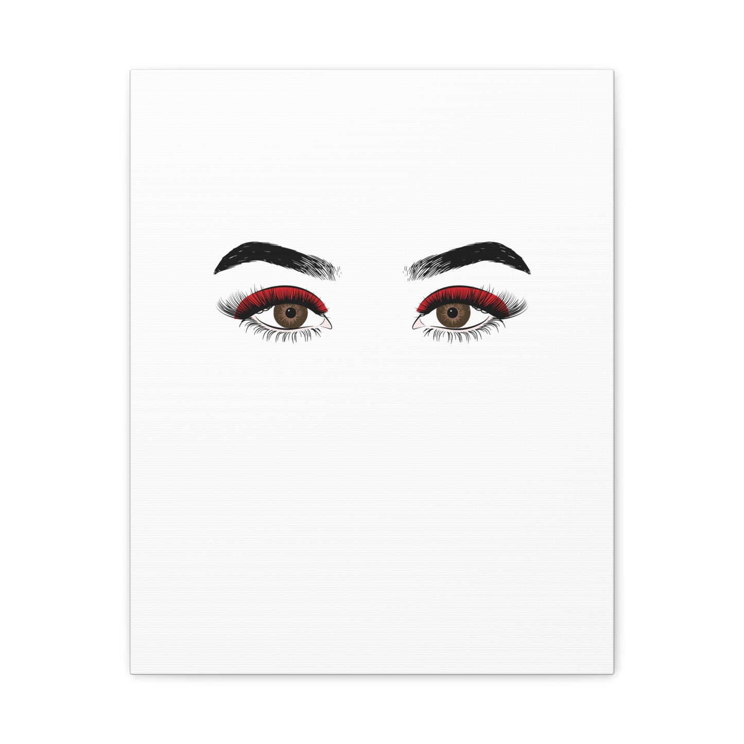 Glam Eyes Matte Canvas Wall Art — Brown Eyes with Red Lashes