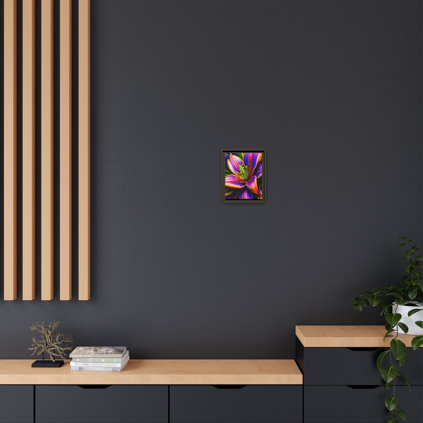 Vibrant Neon Floral Matte Canvas Print — Framed Wall Art