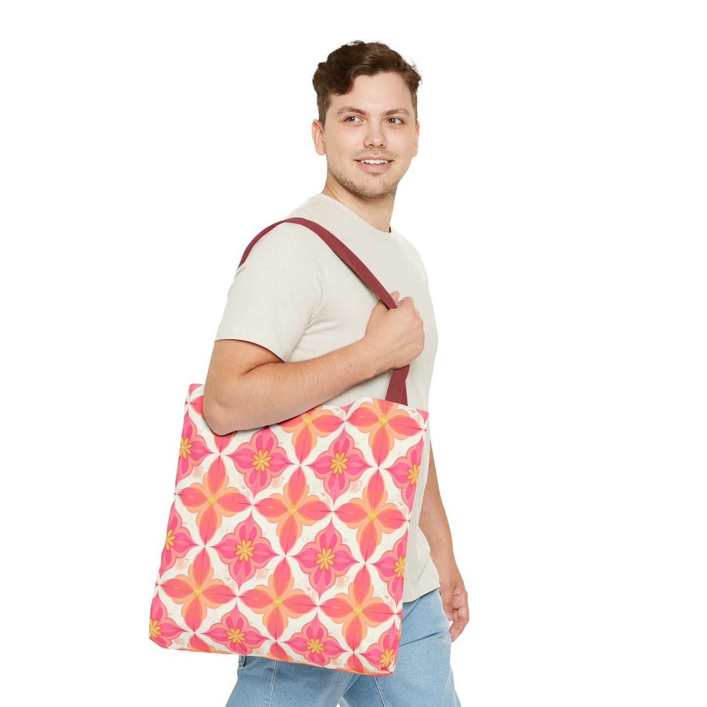 Pink Floral Geometric Tote Bag —  Reusable Shopper