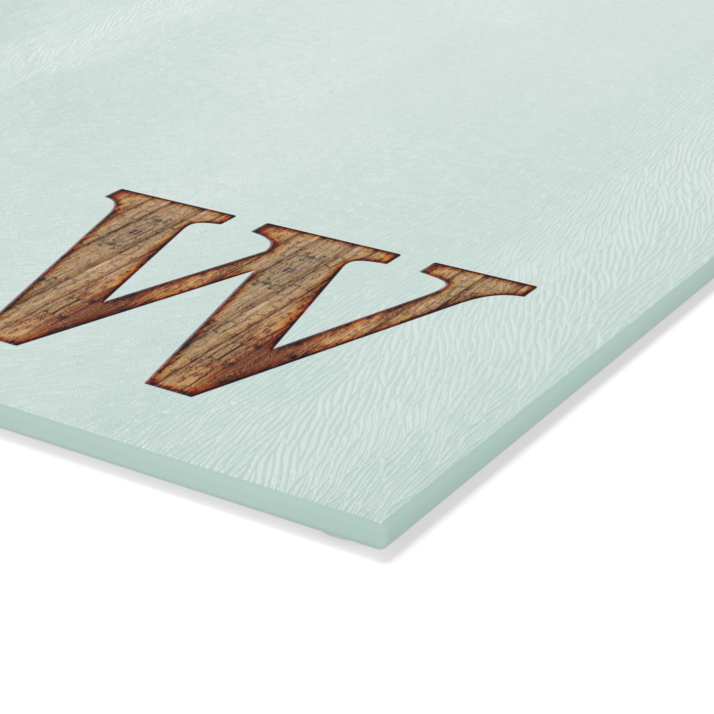 Monogram Glass Cutting Board — Mint or Clear Tempered Glass with Wood 'W' Initial