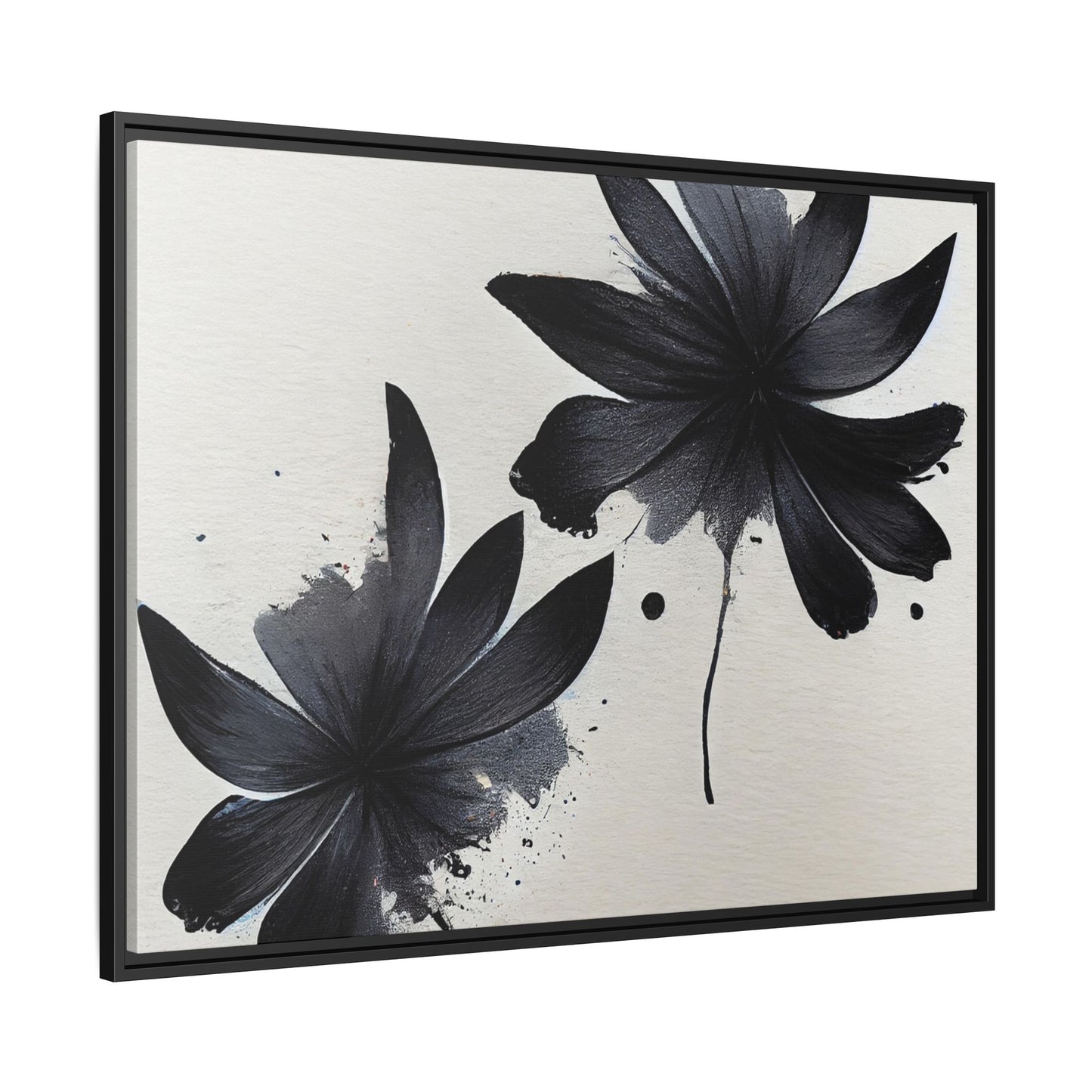 Framed Black Floral Matte Canvas Wall Art — Monochrome Botanical Print