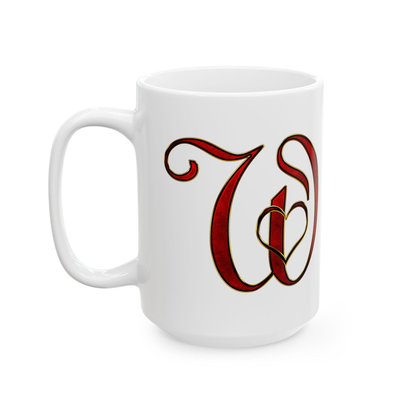 Monogram Script Ceramic Mug – Elegant Red Lettering (11oz & 15oz)