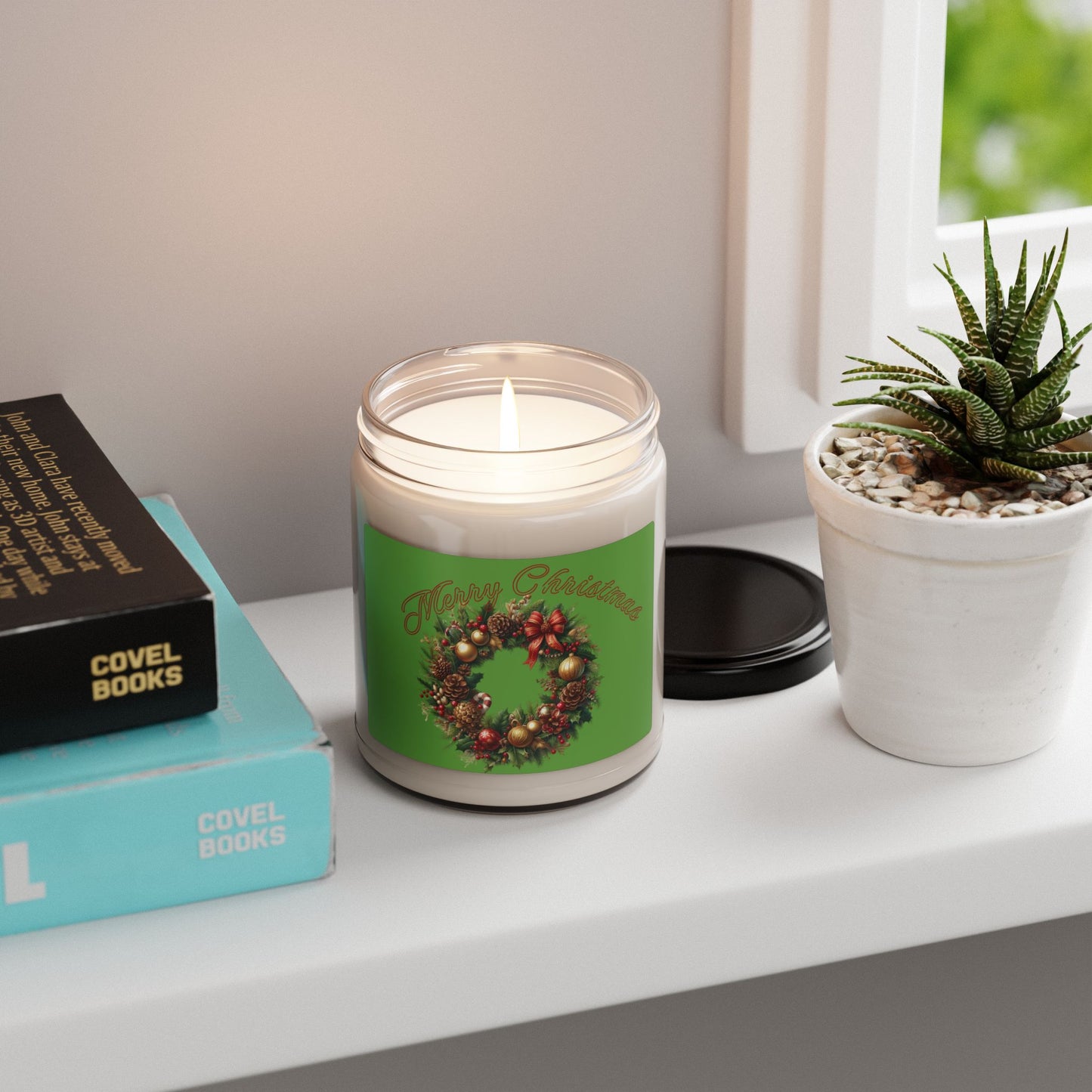 Christmas Wreath Scented Soy Candle — 9oz Holiday Aromatherapy Jar (Merry Christmas)