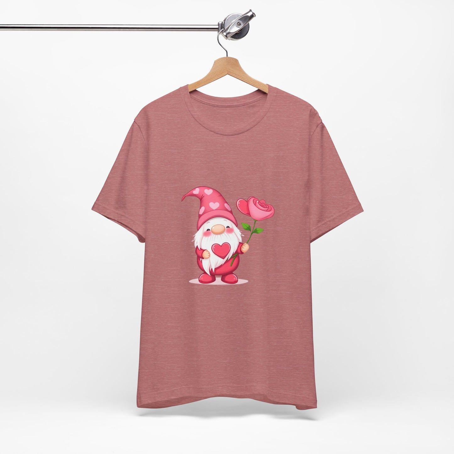 Valentine Gnome T‑Shirt — Cute Pink Gnome Holding Rose Tee