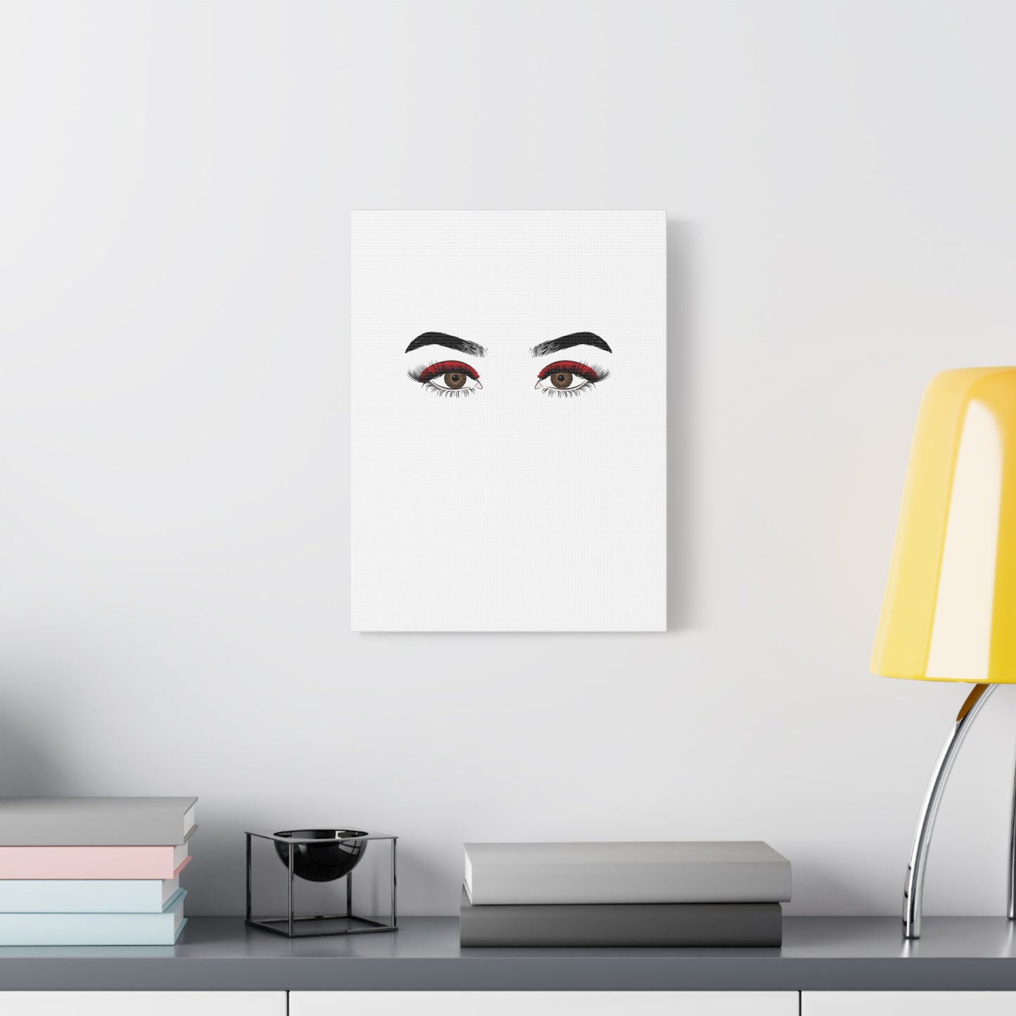 Glam Eyes Matte Canvas Wall Art — Brown Eyes with Red Lashes