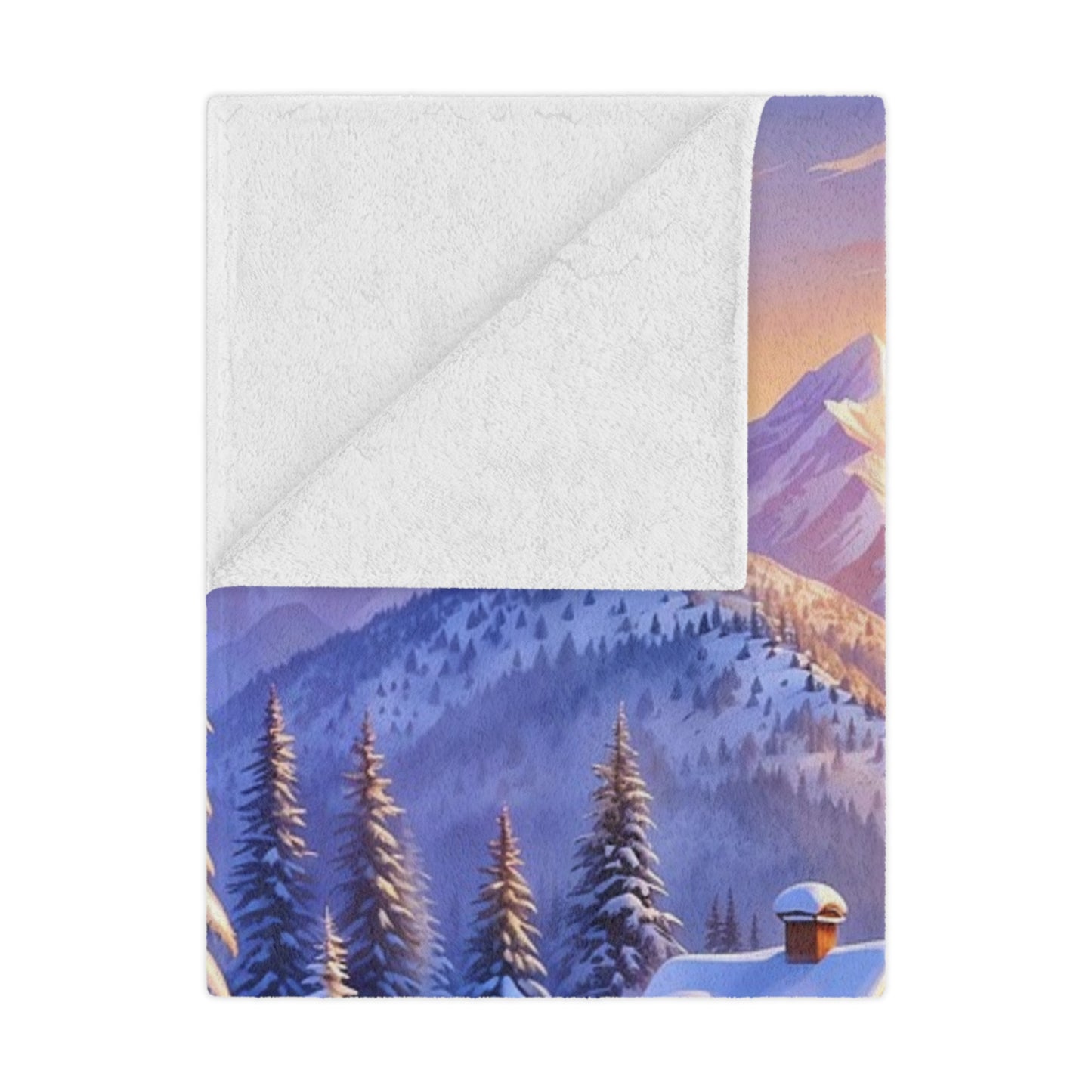 Winter Cabin Minky Blanket – Cozy Snowy Mountain Throw for Home & Holiday Décor