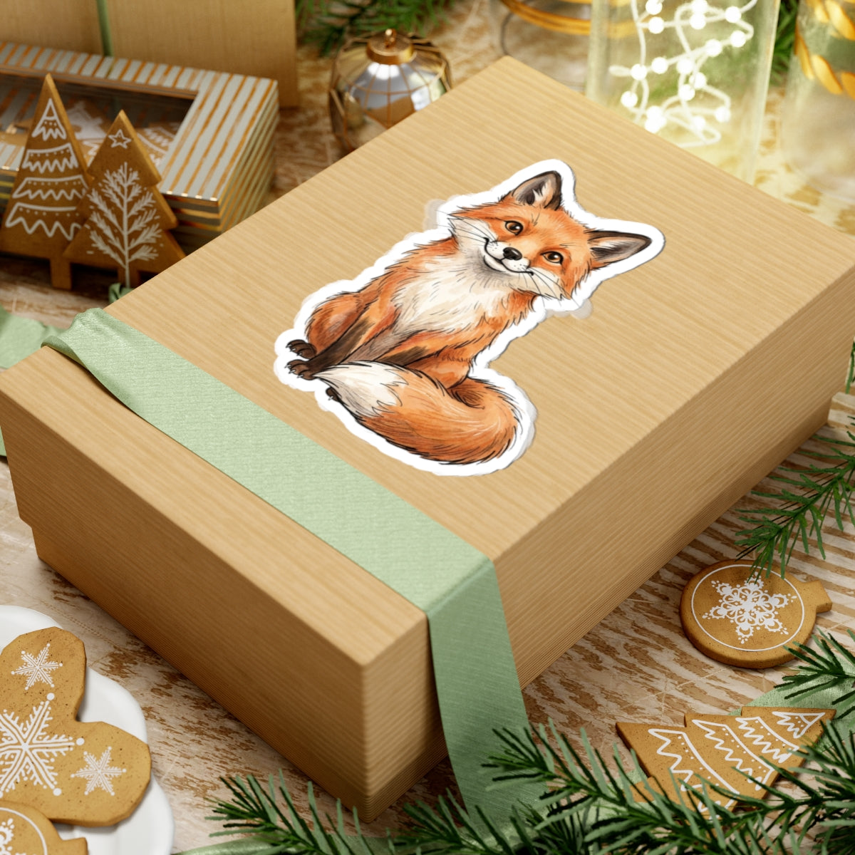 Cute Sitting Fox Sticker - Watercolor Woodland Laptop Decal