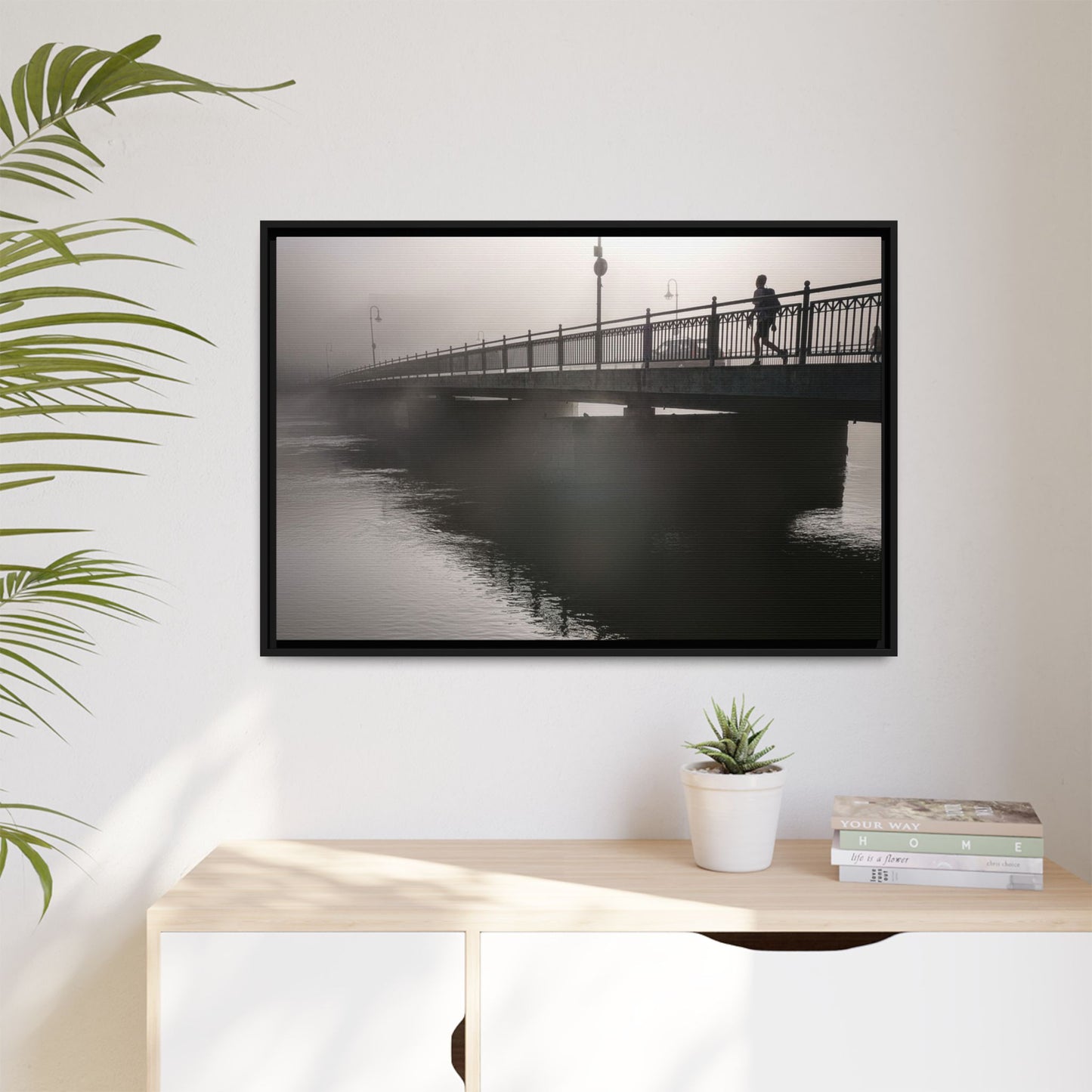 Framed Matte Canvas - Foggy Bridge Black & White Photography