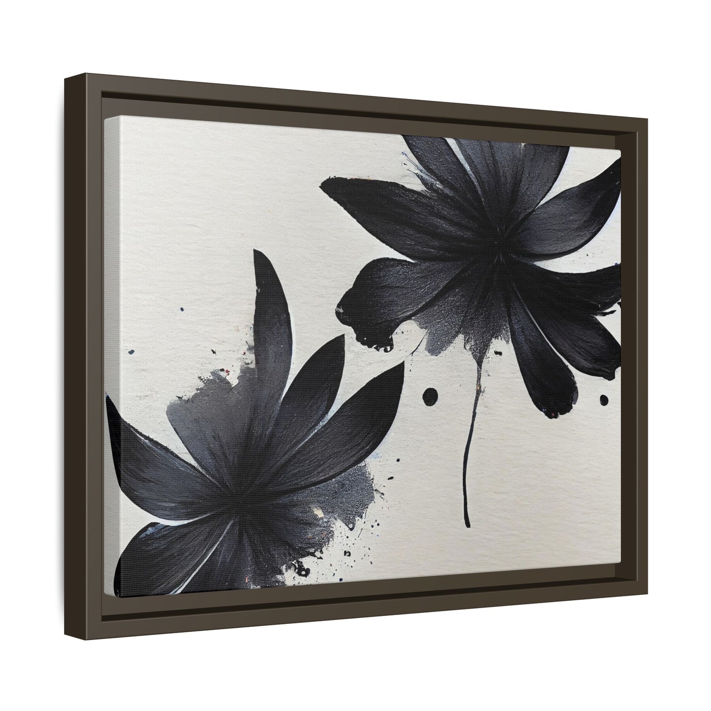 Framed Black Floral Matte Canvas Wall Art — Monochrome Botanical Print