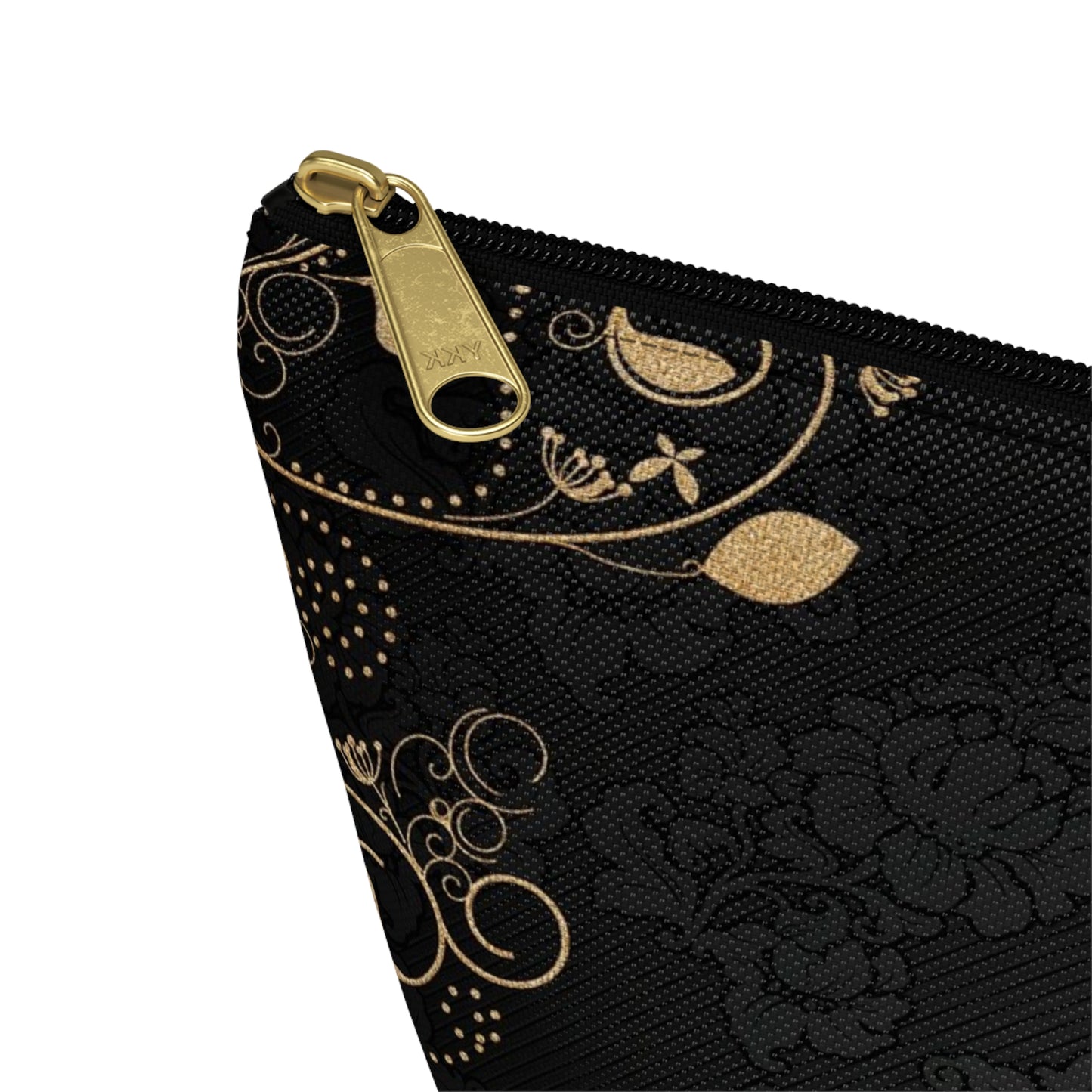 Elegant Black & Gold Damask Accessory Pouch