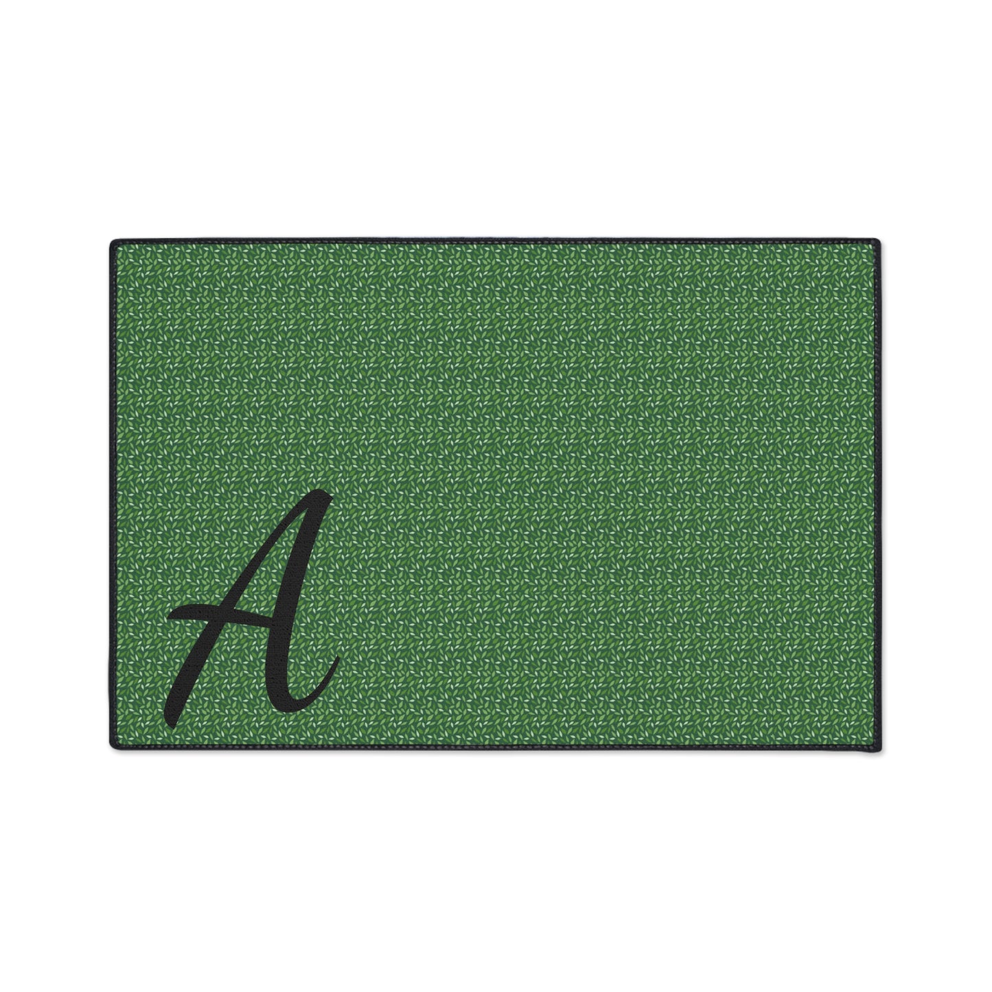 Monogram Heavy-Duty Floor Mat — Green Textured Doormat with Script "A"