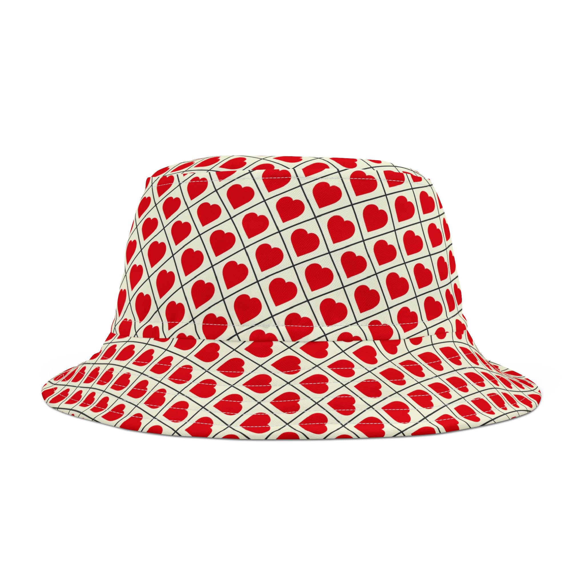 Heart Pattern Bucket Hat — Red Retro Love