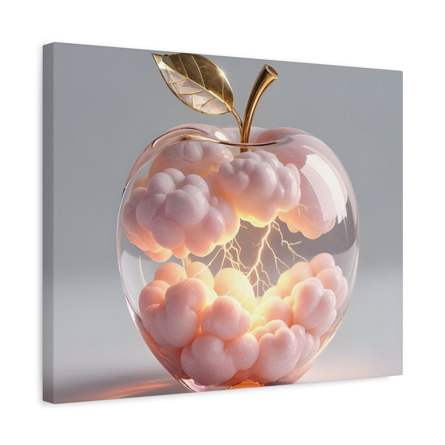 Surreal Glass Apple Canvas – Lightning & Pink Clouds Wall Art