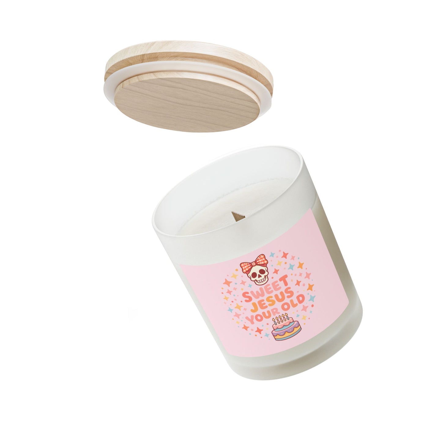 Candle — Sweet Jesus You’re Old Birthday Frosted Glass Candle (11 oz)
