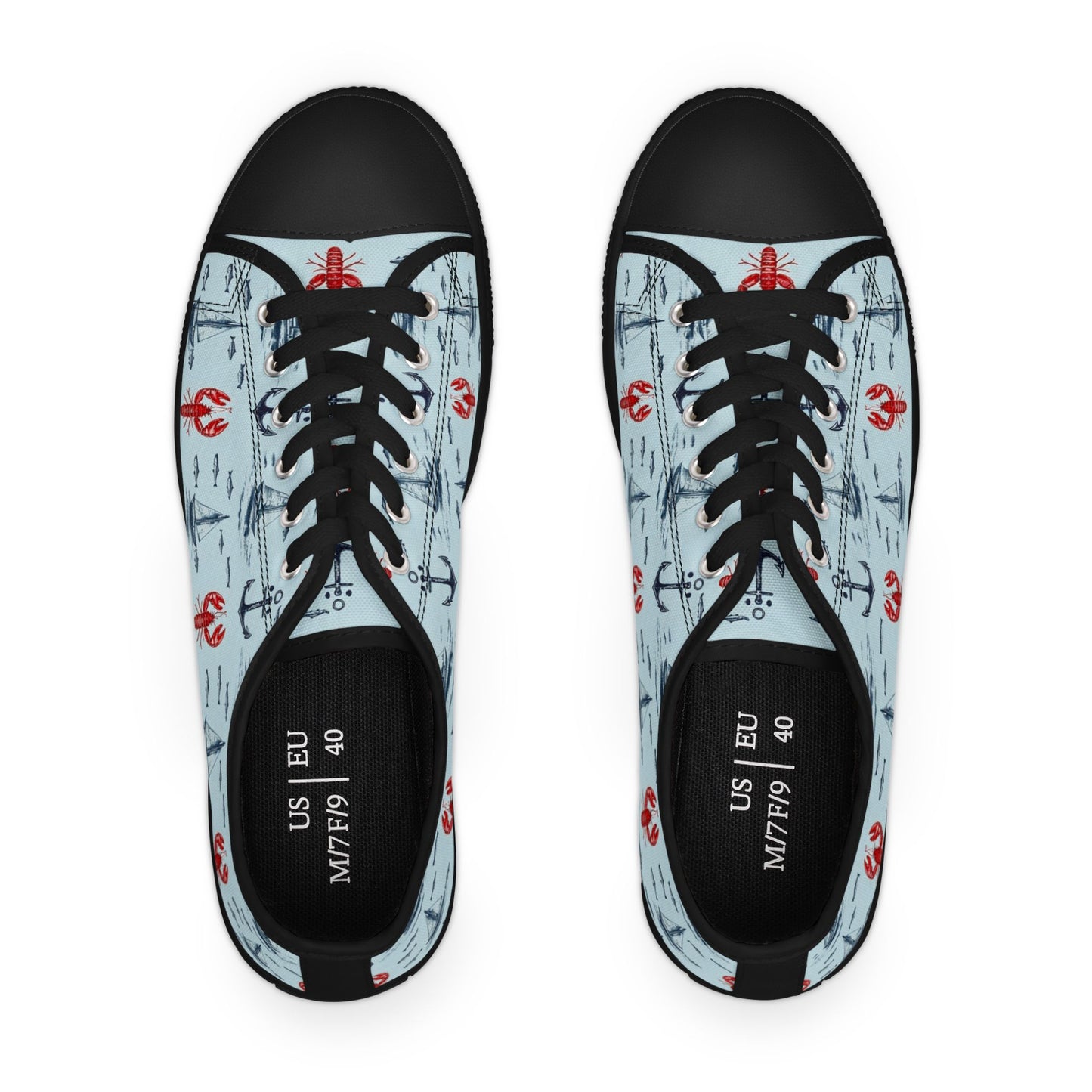 Lobster Nautical Low-Top Sneakers —  Coastal Sailboat Print