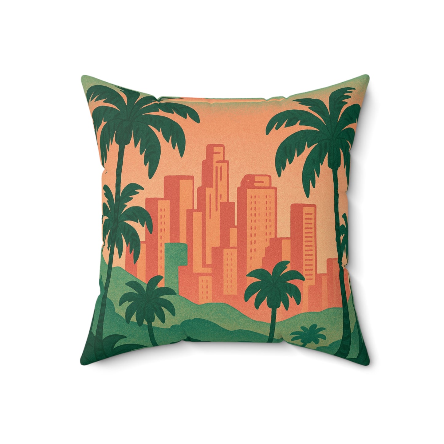 Retro Miami Skyline Pillow — Tropical Palm City Decorative Throw Pillow