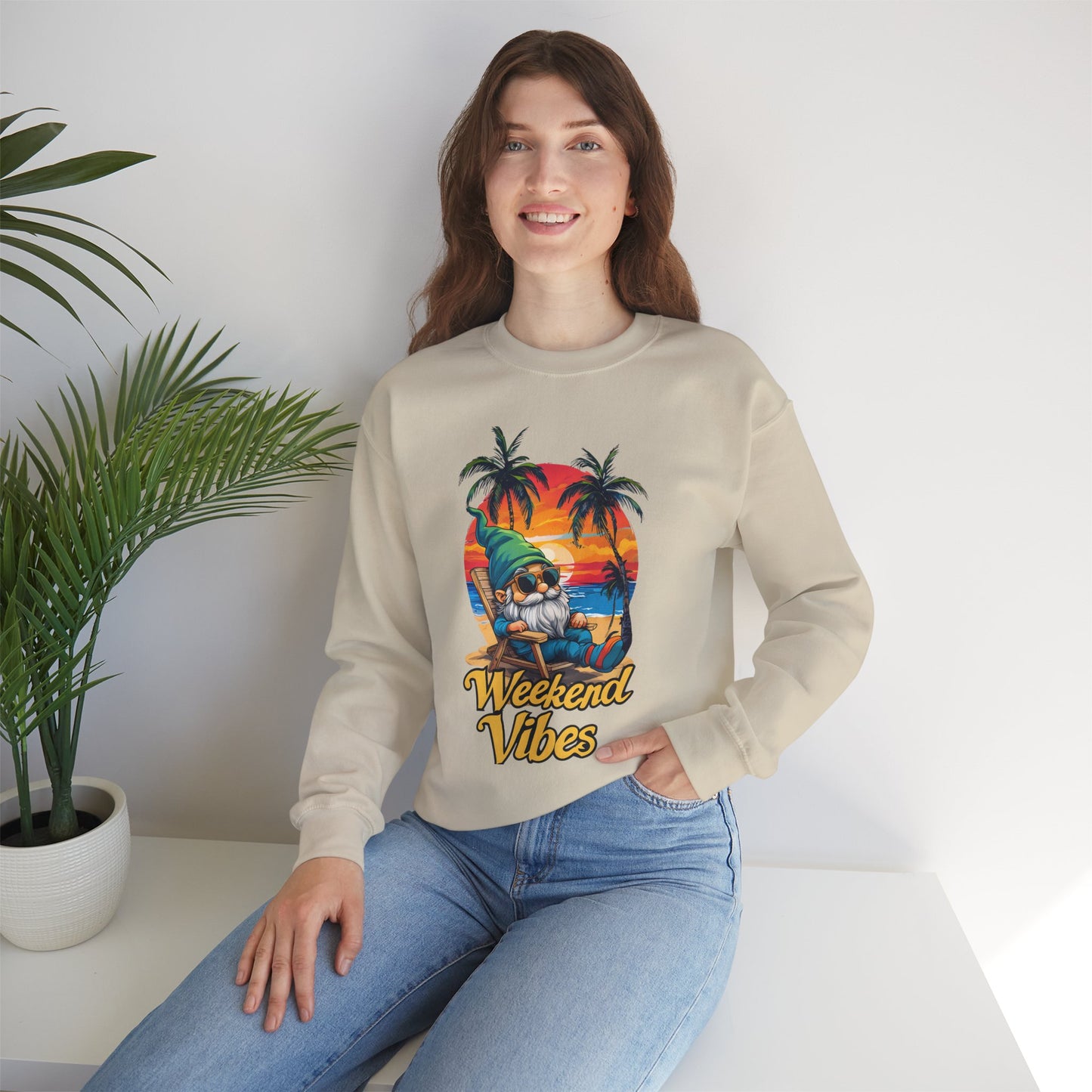 Crewneck — "Weekend Vibes" Tropical Gnome Sweatshirt