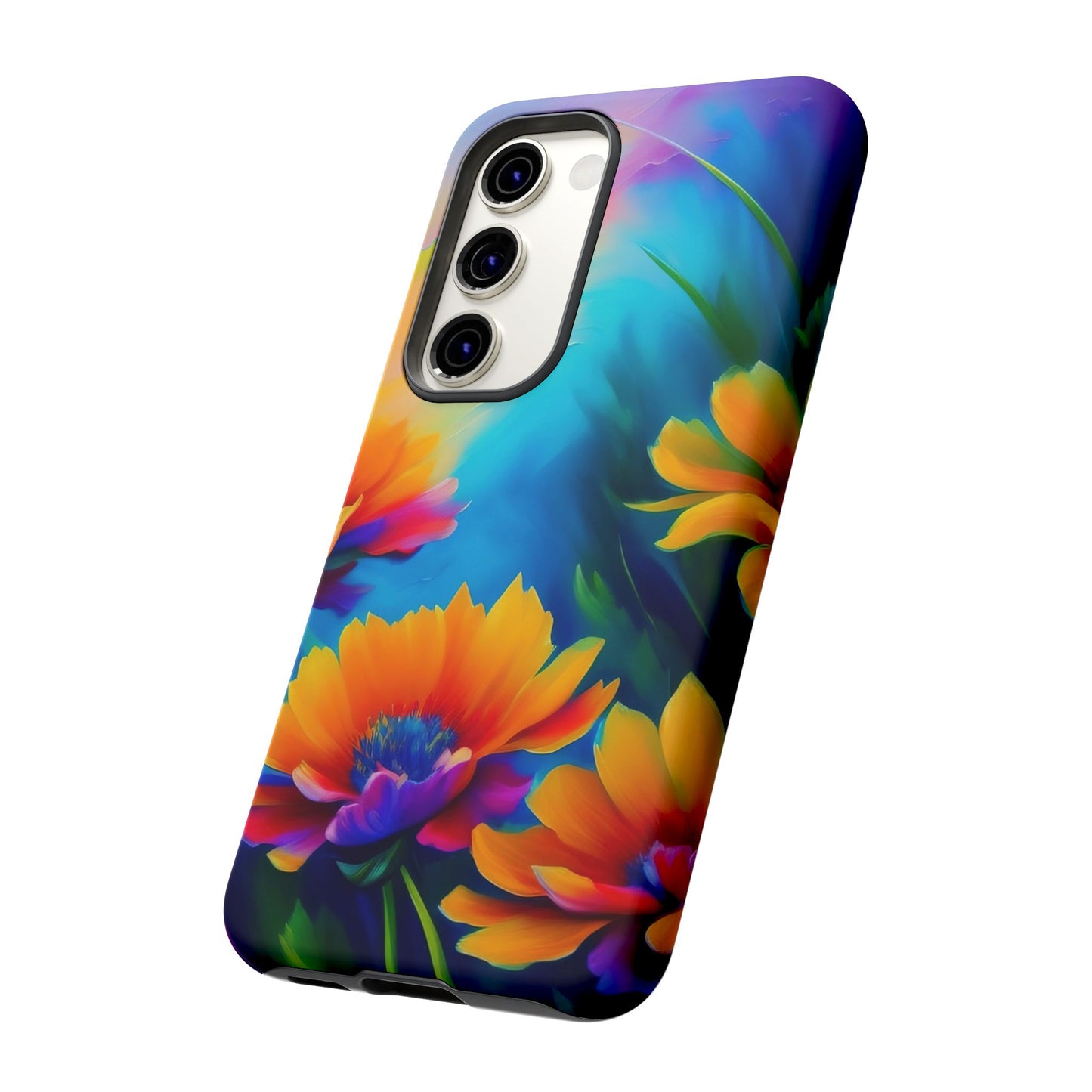 Floral Sunset Tough Phone Case — Vibrant Watercolor Flowers Protective Cover