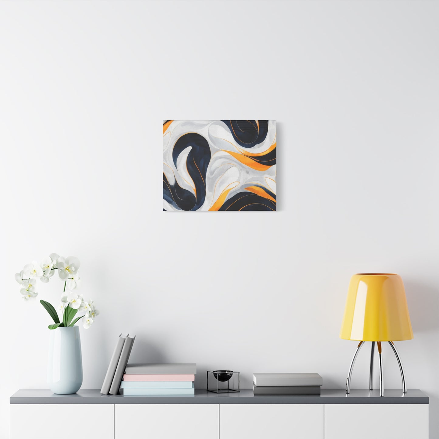 Abstract Fluid Art Matte Canvas Print — Navy, Gold & White Stretched Wall Art