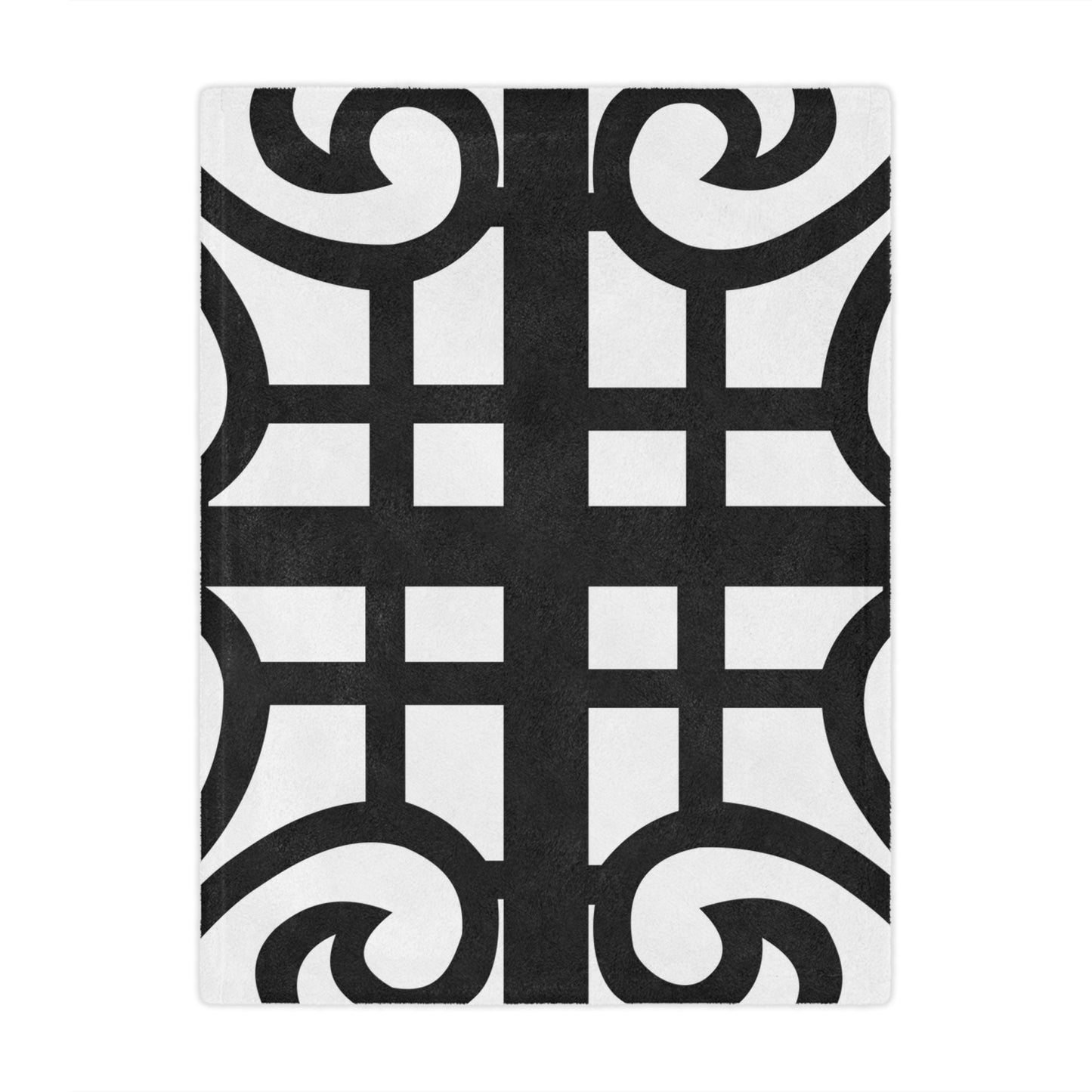 Geometric Scrolled Minky Blanket — Black & White Decorative Throw